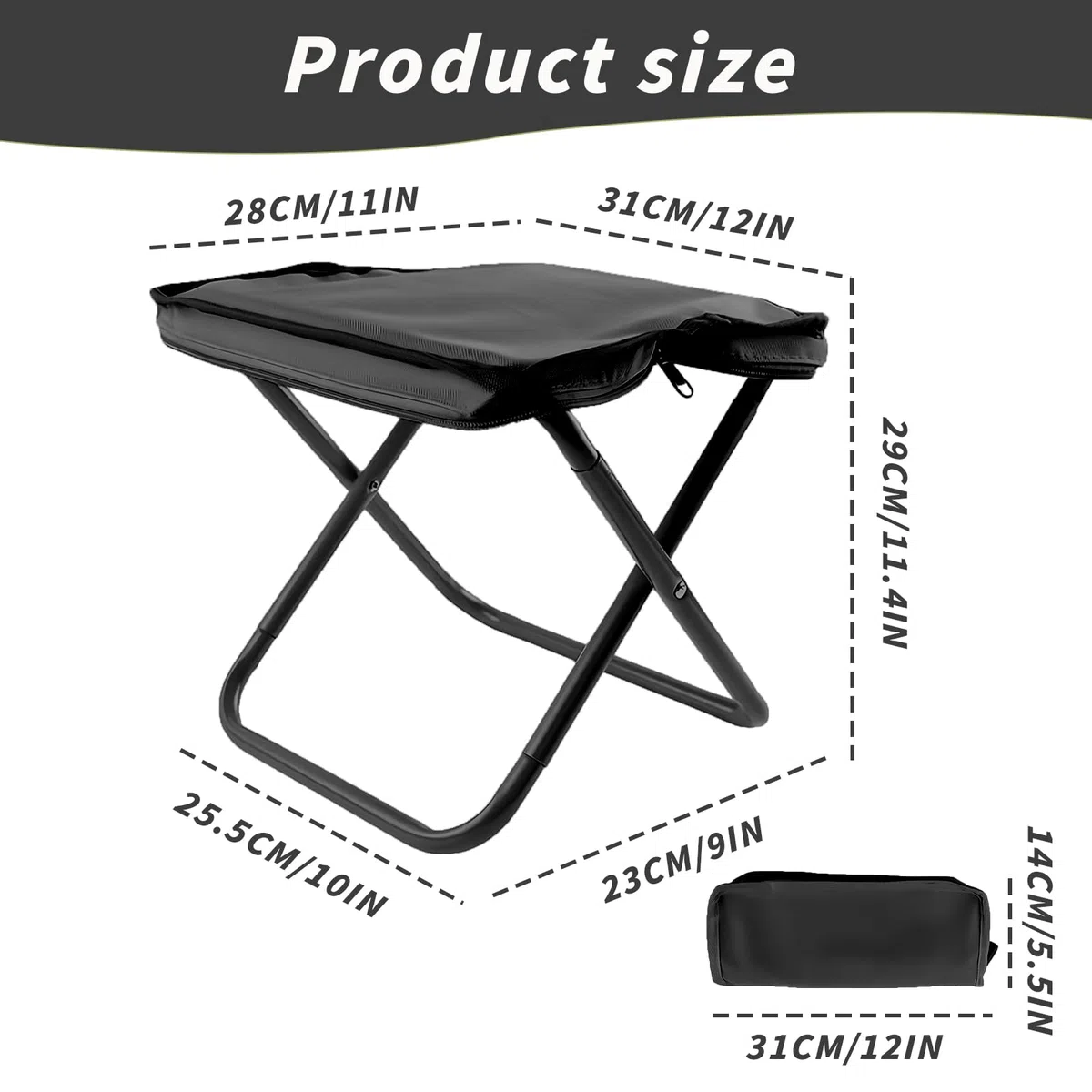 Sgabello Pieghevole Portatile, Sedia Pieghevole Campeggio, Leggero, Sedia Portatile in acciaio con Borsa di Stoccaggio per Attività All'aperto,Pesca,Barbecue,Viaggi,Massimo 180KG (Nero)