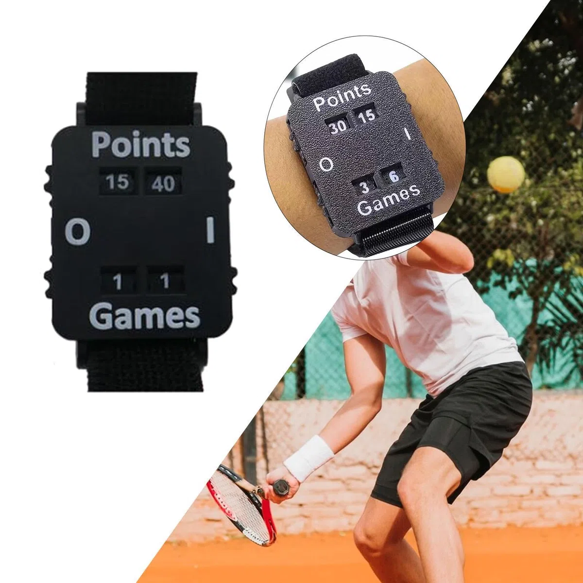 Contatore da Polso con Cinturino Regolabile, Orologio Segnapunti in ABS, Accessori Tennis, Cinturino Multiuso per Tennis, Pong, Badminton, Pallavolo, Lunghezza 30 Cm