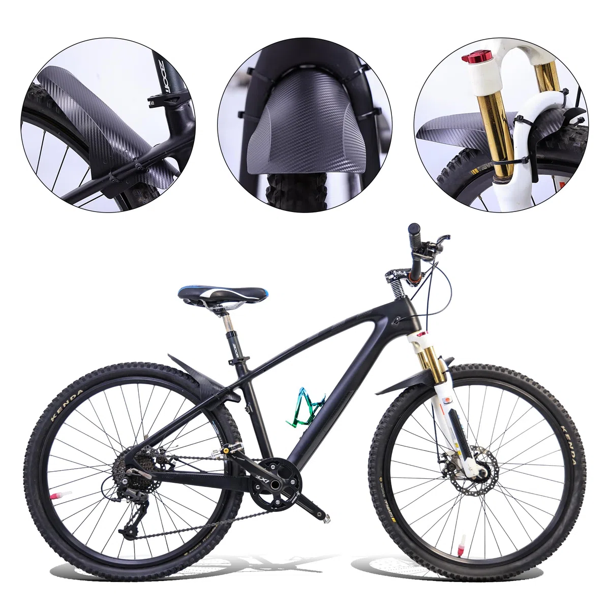 FETESNICE 2 Pezzi MTB Mudguard- Mountain Bike Protection Board da 29 Pollici in Fibra di Carbonio Testurizzata Anteriore e Posteriore con 10 attacchi Via Cavo.