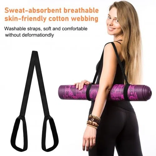 2 Pezzi Cinghia Tappetino Yoga, Tracolla Tappetino Yoga Regolabile, Stuoia Vettore Yoga Strap, Tappetino Yoga con Cinghia da Trasporto per Pilates, Esercizi, Tappetino Esercizi Sport (Nero)