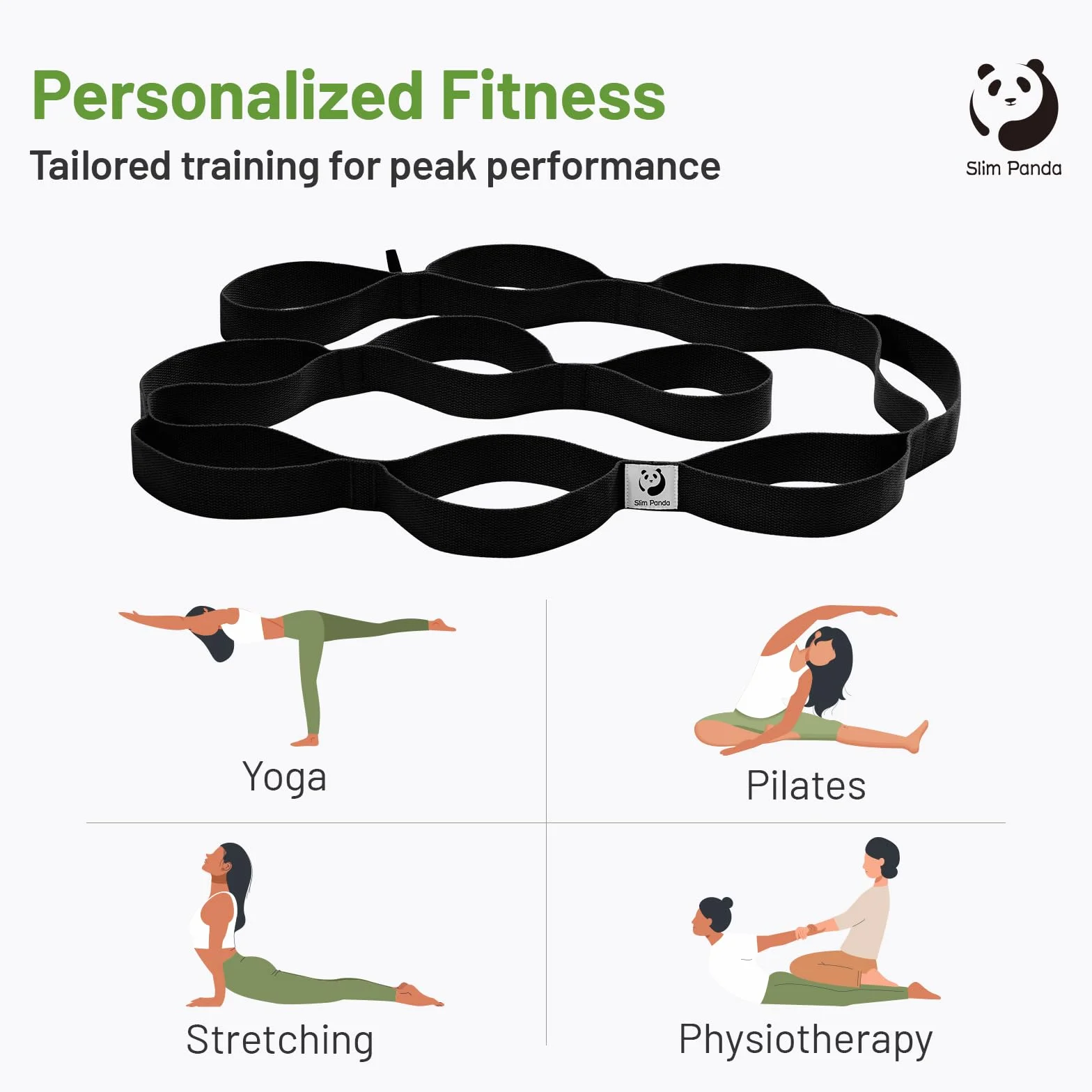 Slim Panda Cinghia Yoga Stretching, Cintura Yoga con 10 Loop per l'Allungamento e Stretching, Ceinture Elastiche Fitness Ideale per Yoga, Balletto, Pilates Fisioterapia