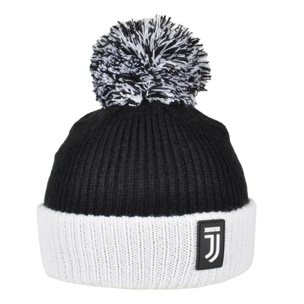 Cappello Ponpon Bicolore con Logo Juventus Applicato in Gomma. Prodotto Ufficiale Juventus 131413