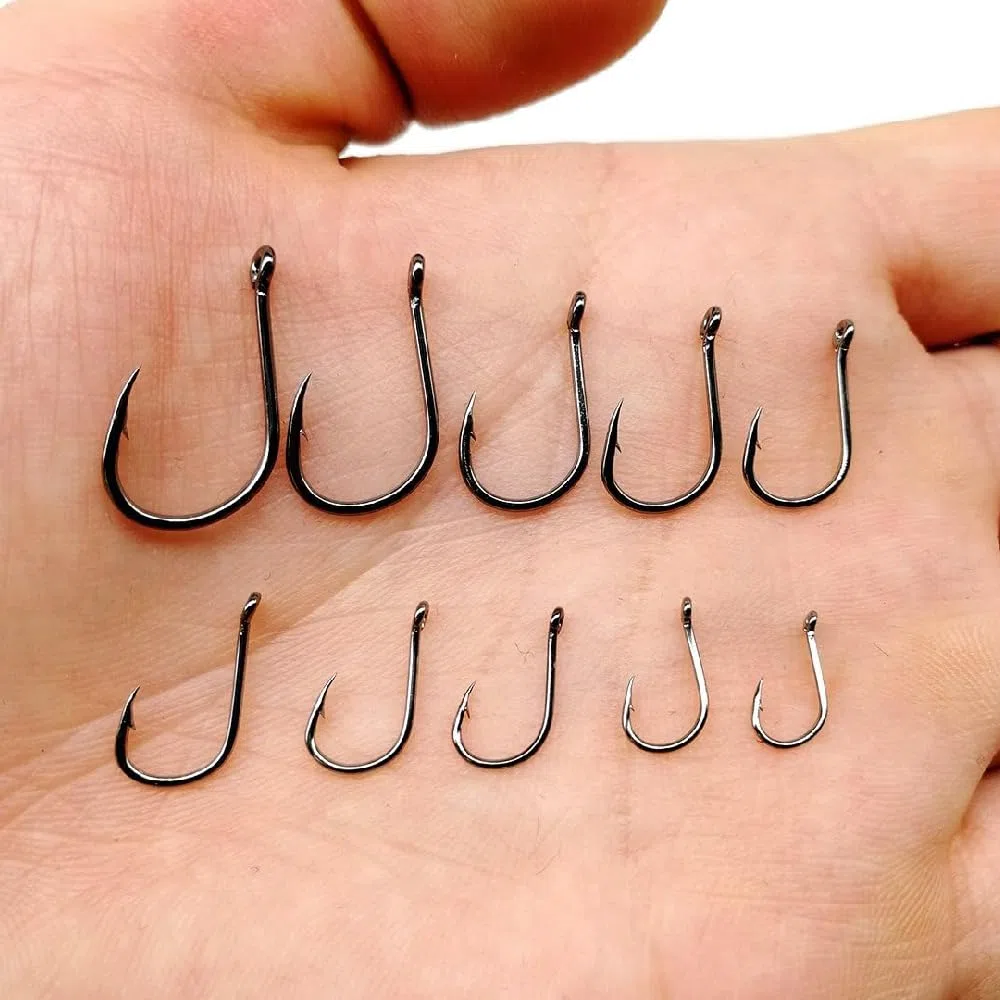 500 Pezzi Ami da Pesca, Ami da Pesca in Acciaio al Carbonio con Scatola di Plastica, 10 Dimensioni Amo Pesca Spinato Ganci a Occhiello Adatto per la Pesca in Lago, in Fiume, in Mare