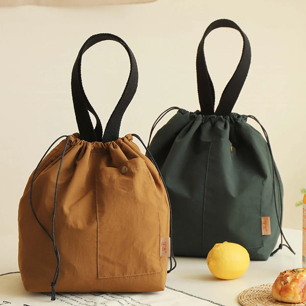 Borsa termica pieghevole da 9 l, borsa per il pranzo, borsa per il pranzo, borsa termica con coulisse, piccola scatola per il pranzo, leggera, per ufficio, picnic, scuola, campeggio, (caramello)