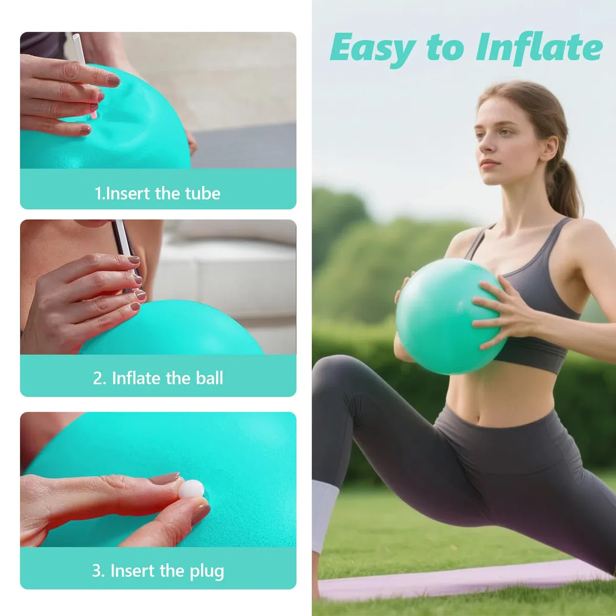Palla Pilates Piccola, 25 cm Anti Scoppio Antiscivolo Palla Fitness con Cannuccia Gonfiabile, Yoga Pilates Pallas per Yoga, Ginnastica, Gravidanza, Esercizi di Equilibrio, Addominali e Spalle