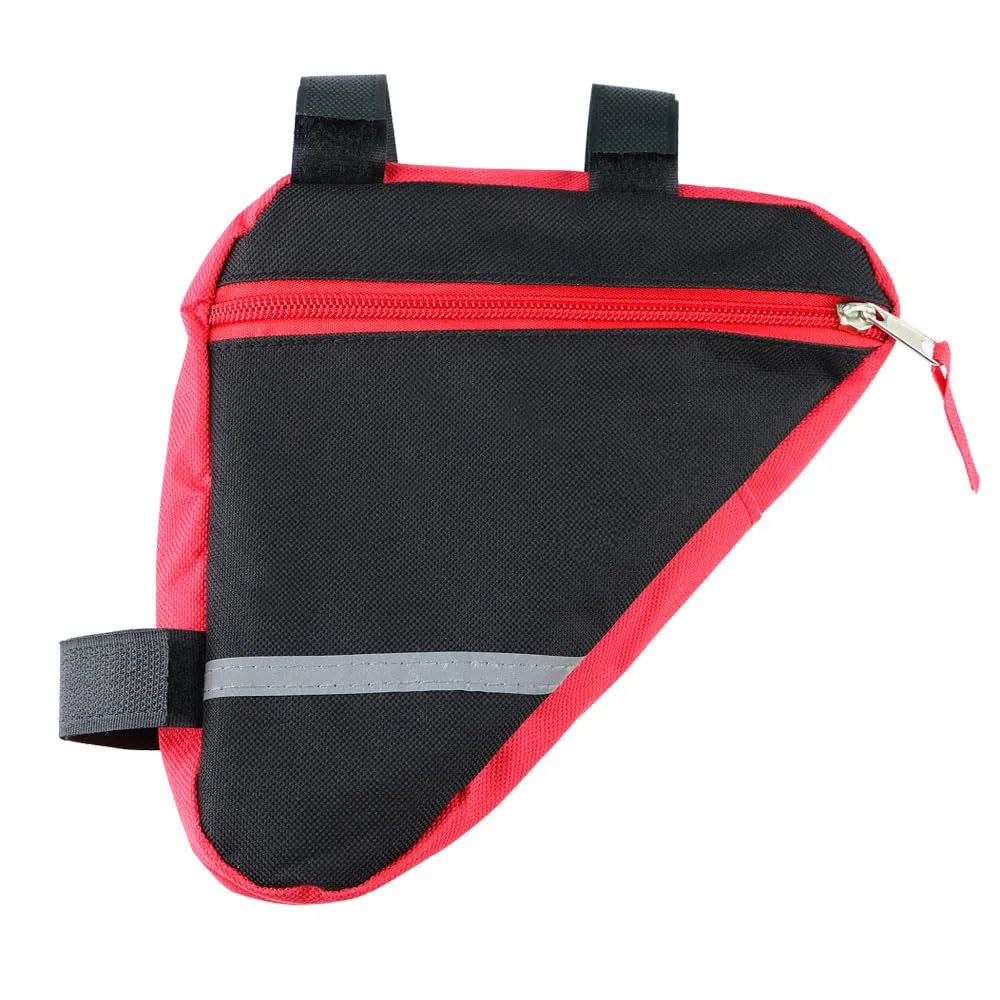 Borsa Triangolare Bicicletta, Borsa Triangolo Telaio Anteriore Bici, Borsa Triangolare Impermeabile Nylon, con Striscia Riflettente (Rosso)