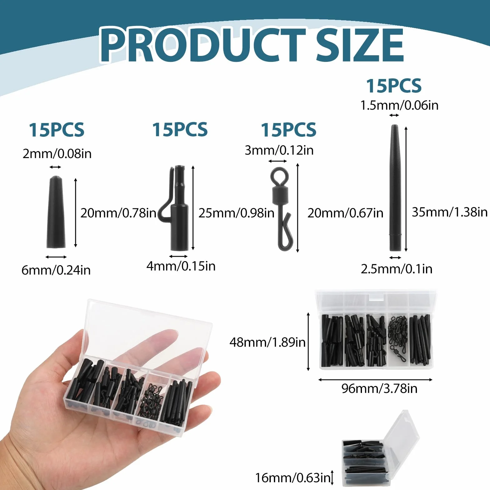 Kit Da 60 Pezzi Per La Pesca Alla Carpa - Clip Di Piombo, Manicotti Anti-Groviglio, Girelle A Cambio Rapido E Gambi In Gomma, Accessori Completi Per Principianti E Pescatori Esperti (Nero)