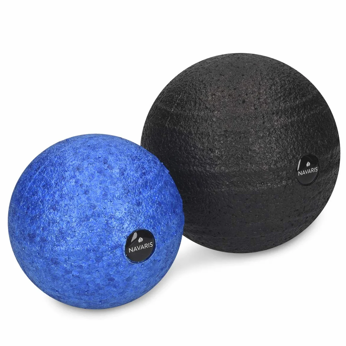 Navaris Sfere da Massaggio Fasce - Set 2x Palle Massaggianti Trigger Point Dolore Miofasciale - Palline Roller Ball Automassaggio 2 Misure - Blu Nero
