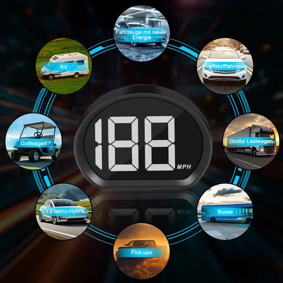 Speedometro digitale, GPS tacho HUD Digital Car Speedometro LED, grande indicatore di carattere, alimentato tramite USB, chip dual mode per tutti i veicoli di collegamento (bianco MPH)