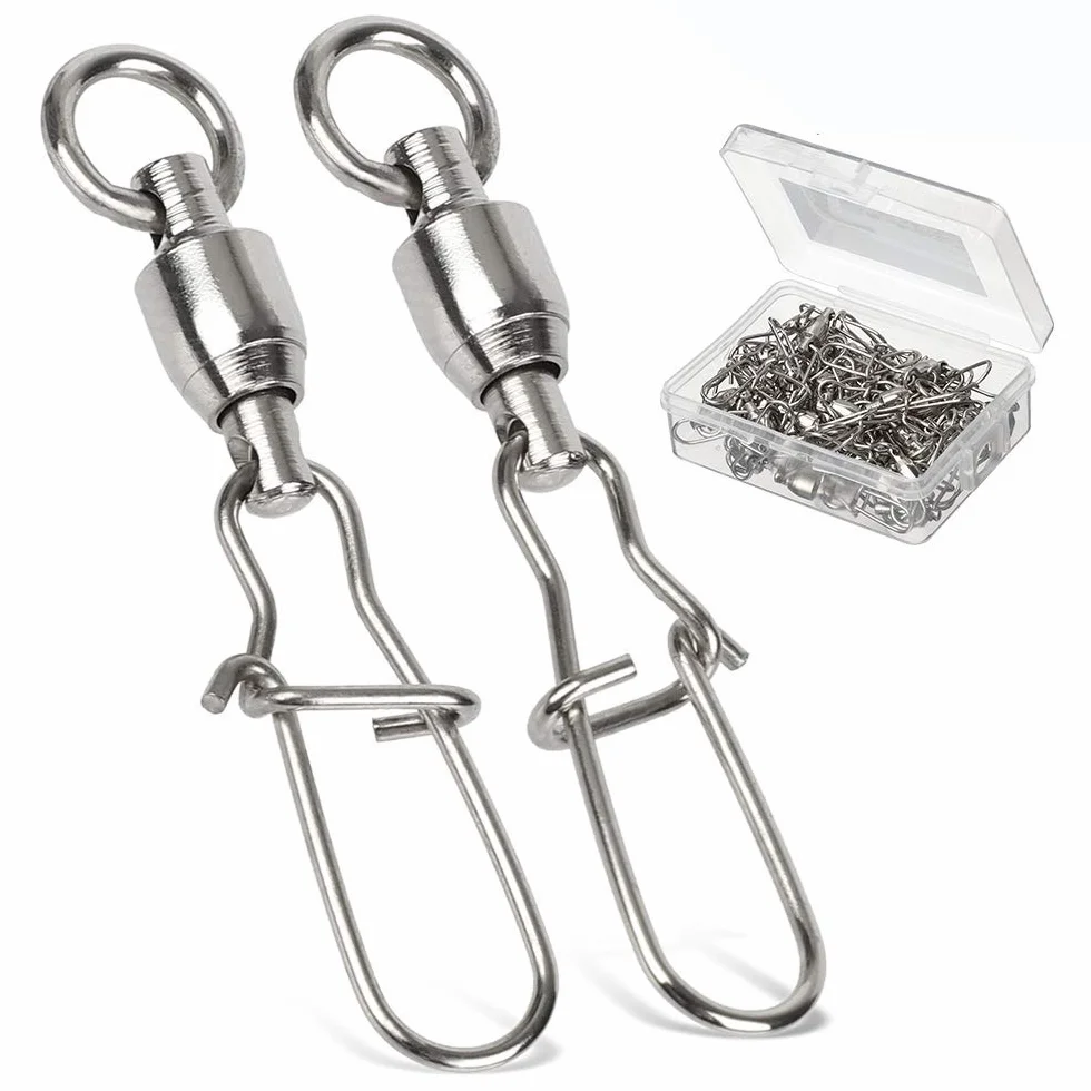 Cuscinetto a Sfere Girevole Girelle di Pesca in Acciaio con Dual Scatta Blocco Pesca Connettore di Linea Pesca d'Acqua Dolce e Pesca d'Acqua salata