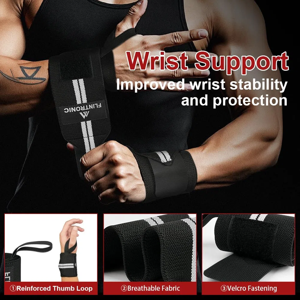flintronic Fasce Polsi Sollevamento Pesi Cinghie, Polsiere per Fitness, con Anello per Pollice, Elasticità Cinturino di Supporto per Il Polso, per Powerlifting, Bodybuilding & Allenamenti di Forza