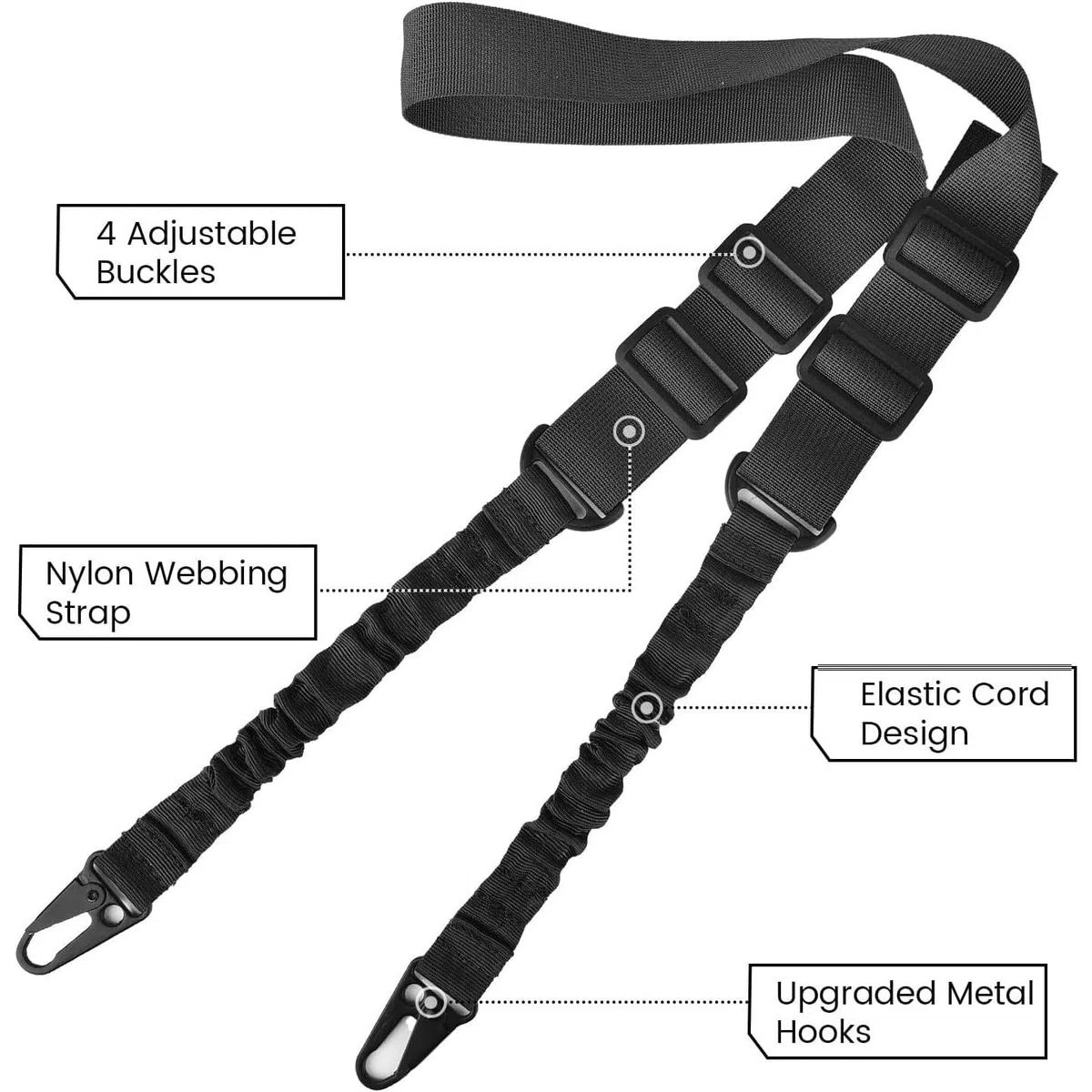 Sling tattico a due punti-Confezione da 2 Picatinny QD Supporti girevoli a tracolla regolabile per fucili-Base di sblocco rapido e di montaggio inclusa