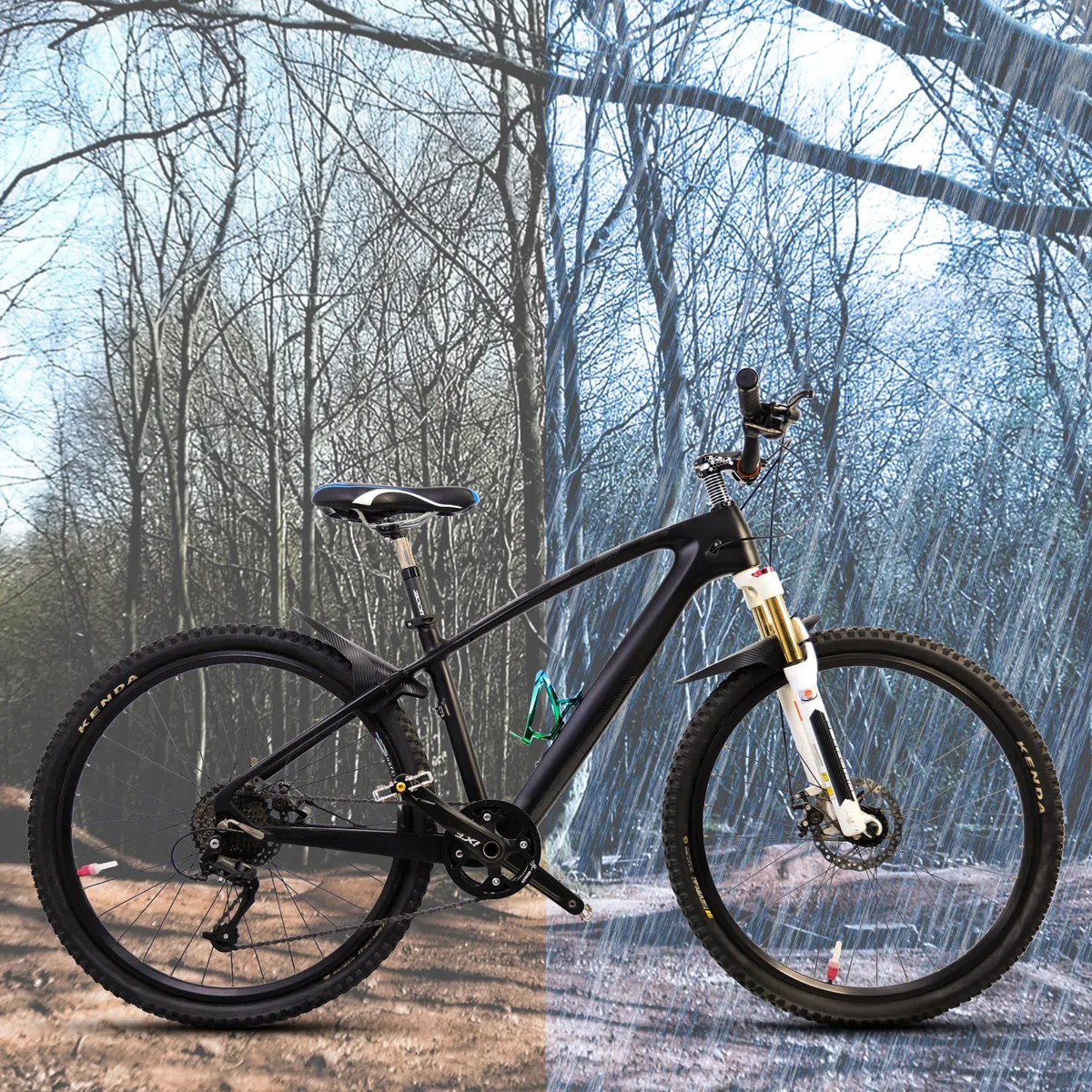 FETESNICE 2 Pezzi MTB Mudguard- Mountain Bike Protection Board da 29 Pollici in Fibra di Carbonio Testurizzata Anteriore e Posteriore con 10 attacchi Via Cavo.