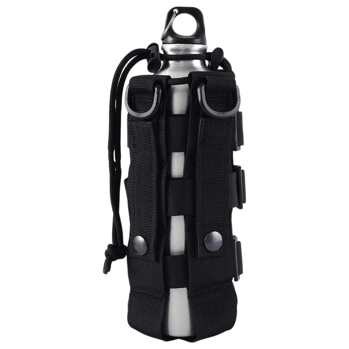 Colexy Portaborraccia Zaino,Regolabile Porta Borraccia Zaino,Nylon con Coulisse, Adatto per Escursioni All'Aria Aperta, Campeggio, Trekking (Nero)