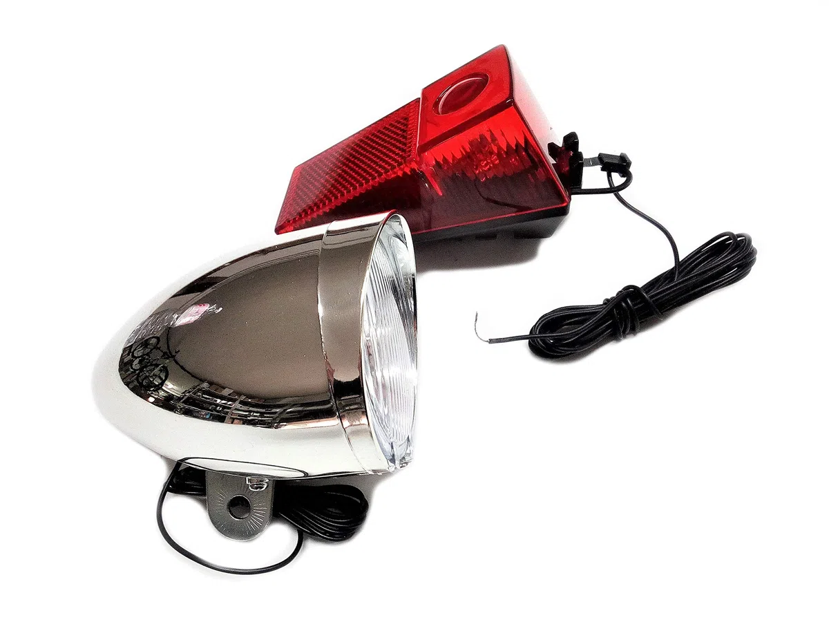 Luci Bicicletta Olanda Graziella Fanale Anteriore Cromato + Faro Stop Posteriore
