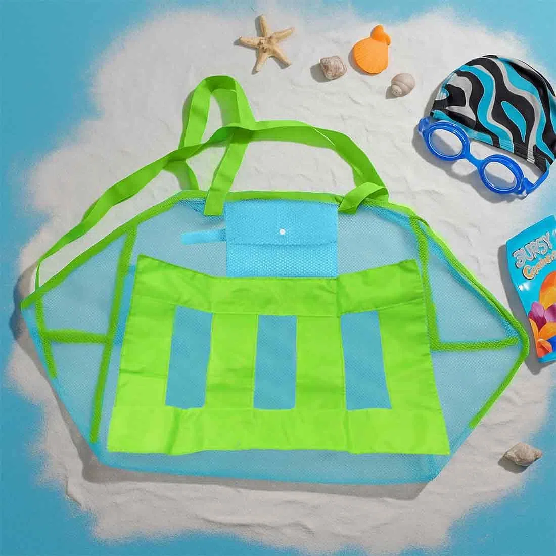 Borsa da Spiaggia, Porta Giochi Bambini, Grande Borsa Lunga Durata per Sabbia Nuotare e Piscina e Deposito Giocattoli Bambini da Sabbia e Acqua
