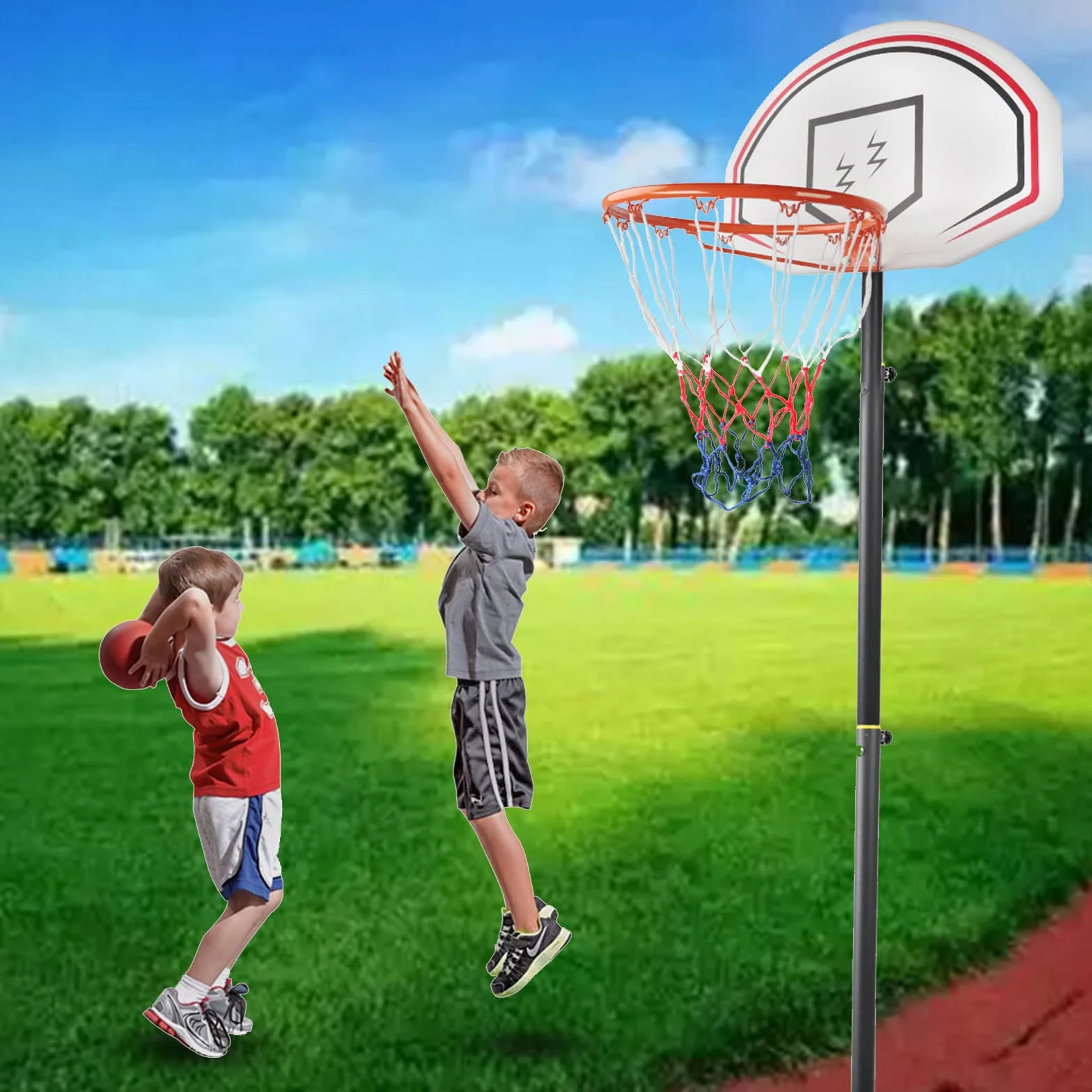 Rete da basket resistente 4 pezzi rosso bianco blu per sport all'aperto e al chiuso