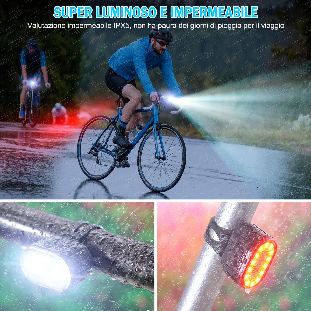 Luci Bicicletta Kit, Luci Anteriore e Posteriore per Bicicletta a LED, USB Ricaricabile IPX5 Impermeabili 4+6 Modalità,Disponibile per Uomini Donne, Bambini e Biciclette da Montagna e da Strada.