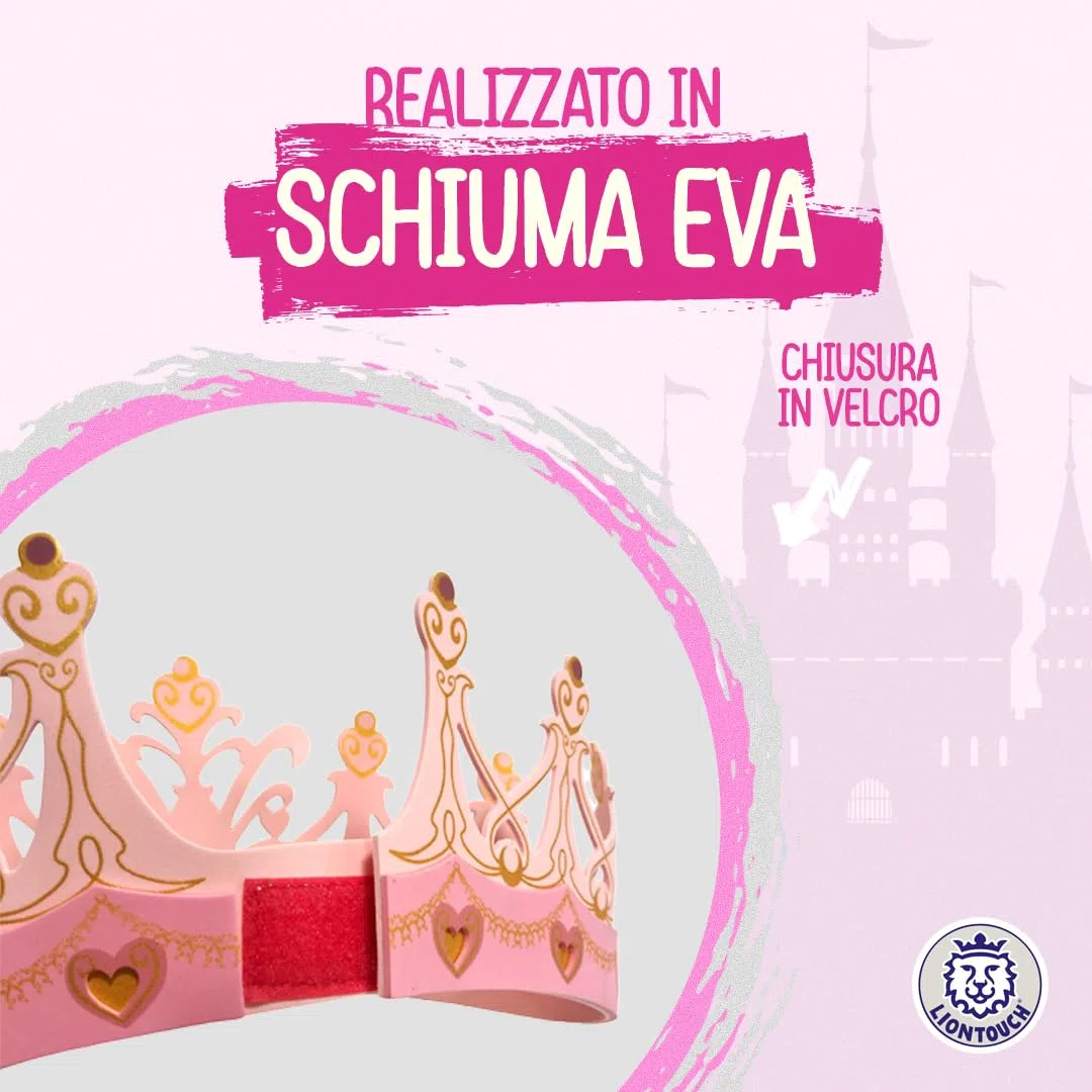 Liontouch - Corona da Regina Rosa per Ragazze | età 3-8 - Misura Regolabile | Accessorio per Giochi di Ruolo, Travestimenti, Costumi Regali, Abiti a Tema per Bimbe | Realizzata in Gommapiuma Durevole