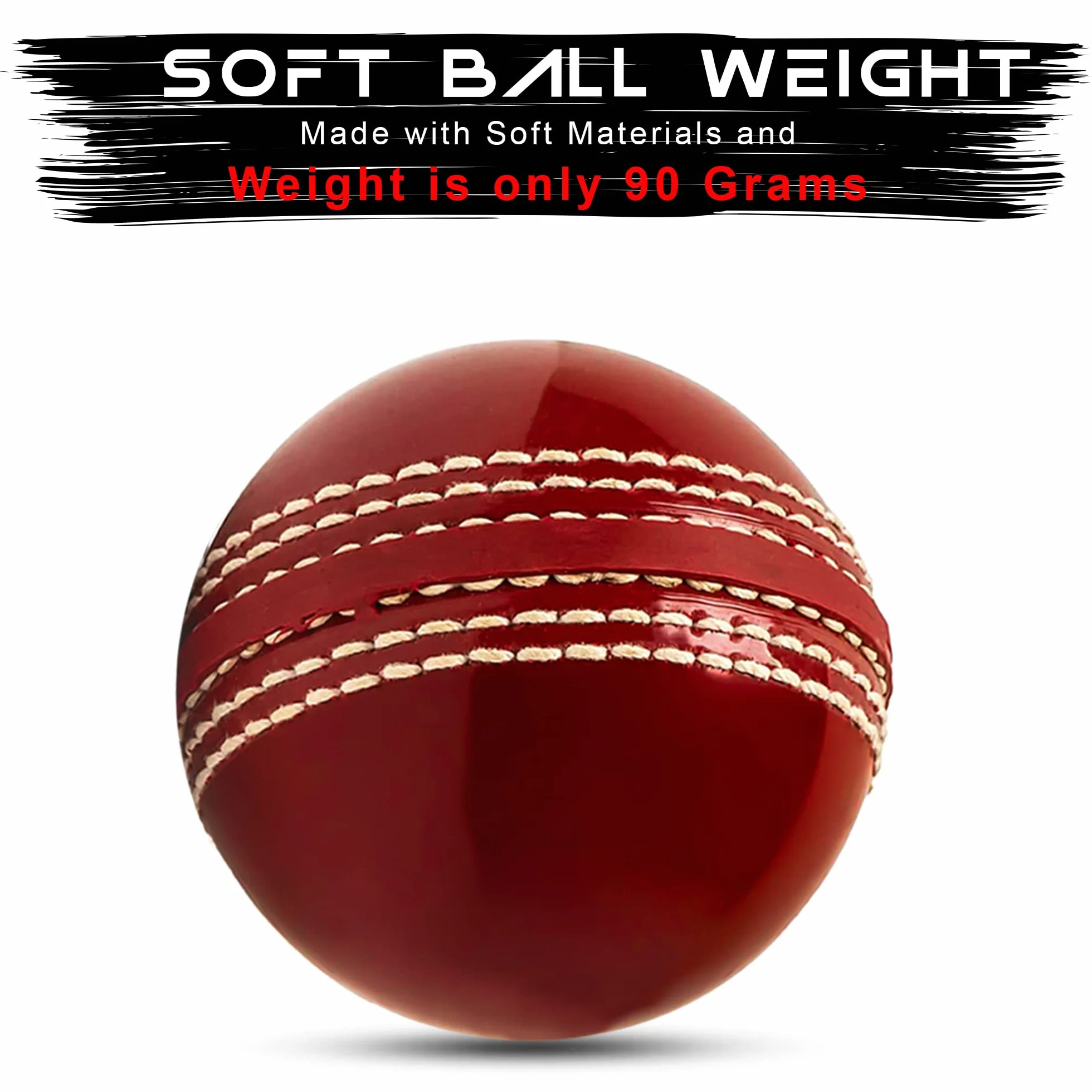 Palline da cricket in gomma morbida per allenamento con cuciture durevoli (rosso)