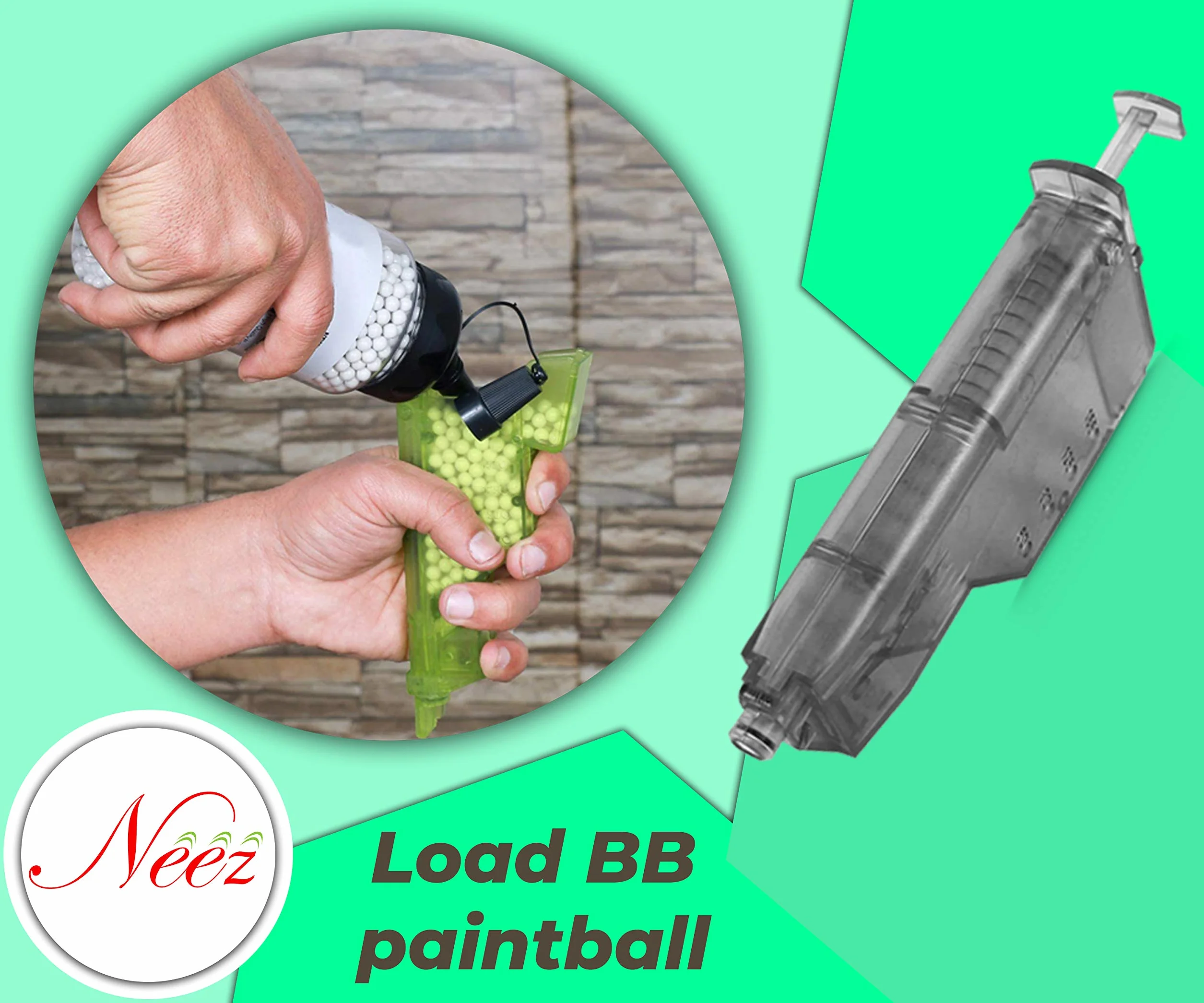 NEEZ BB Loader - Softair Caricatore per Pistola, Airsoft Speedloader per BB Pellet, Plastica Gun Accessori - Fast Reloader BB da 6mm (155 Colpi, Nero)