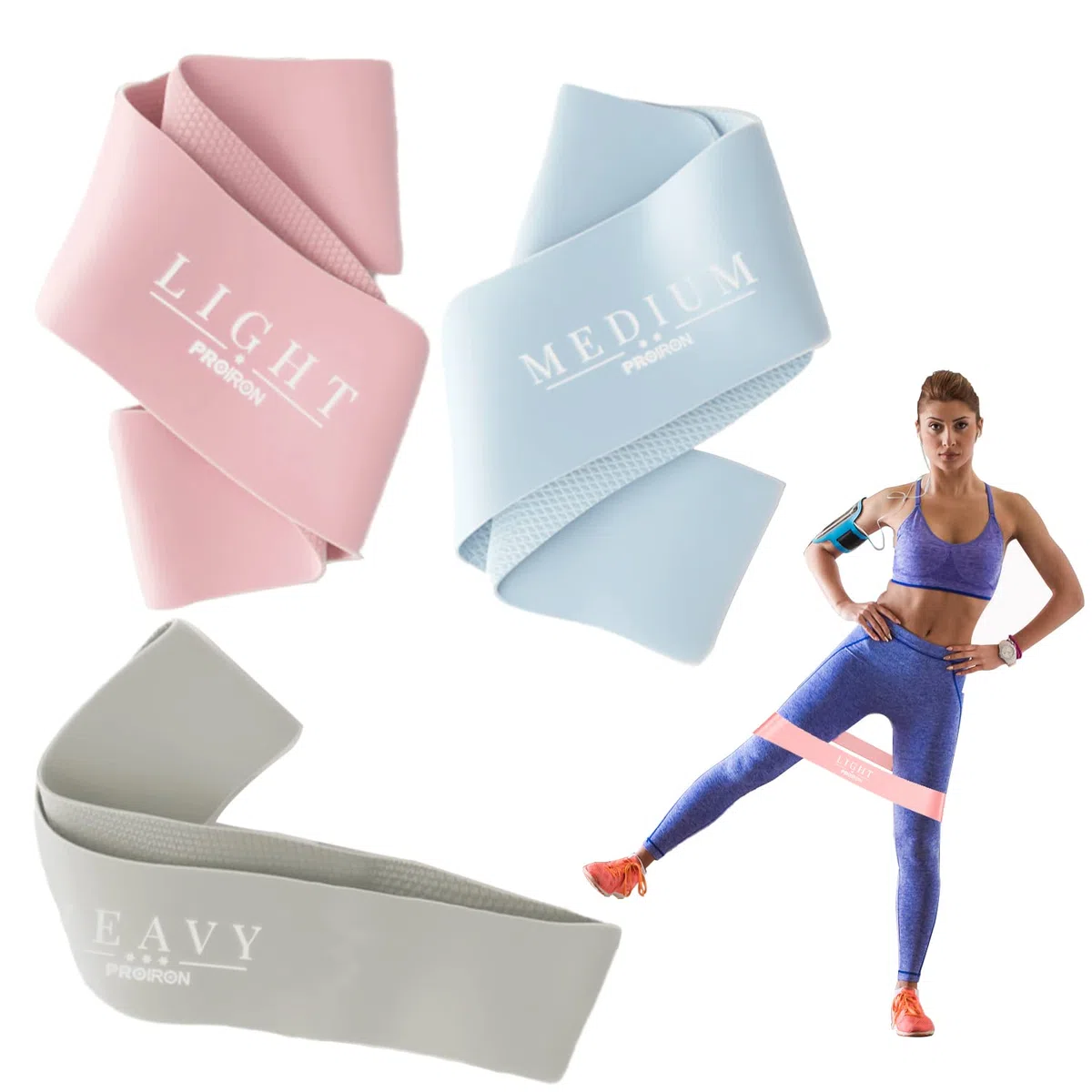 PROIRON Bande Elastiche Fitness con Griglia Antiscivolo, Elastici Palestra Fitness, Fasce Elastiche per Yoga, Pilates, Squats, Stretching, Allenamento di Forza