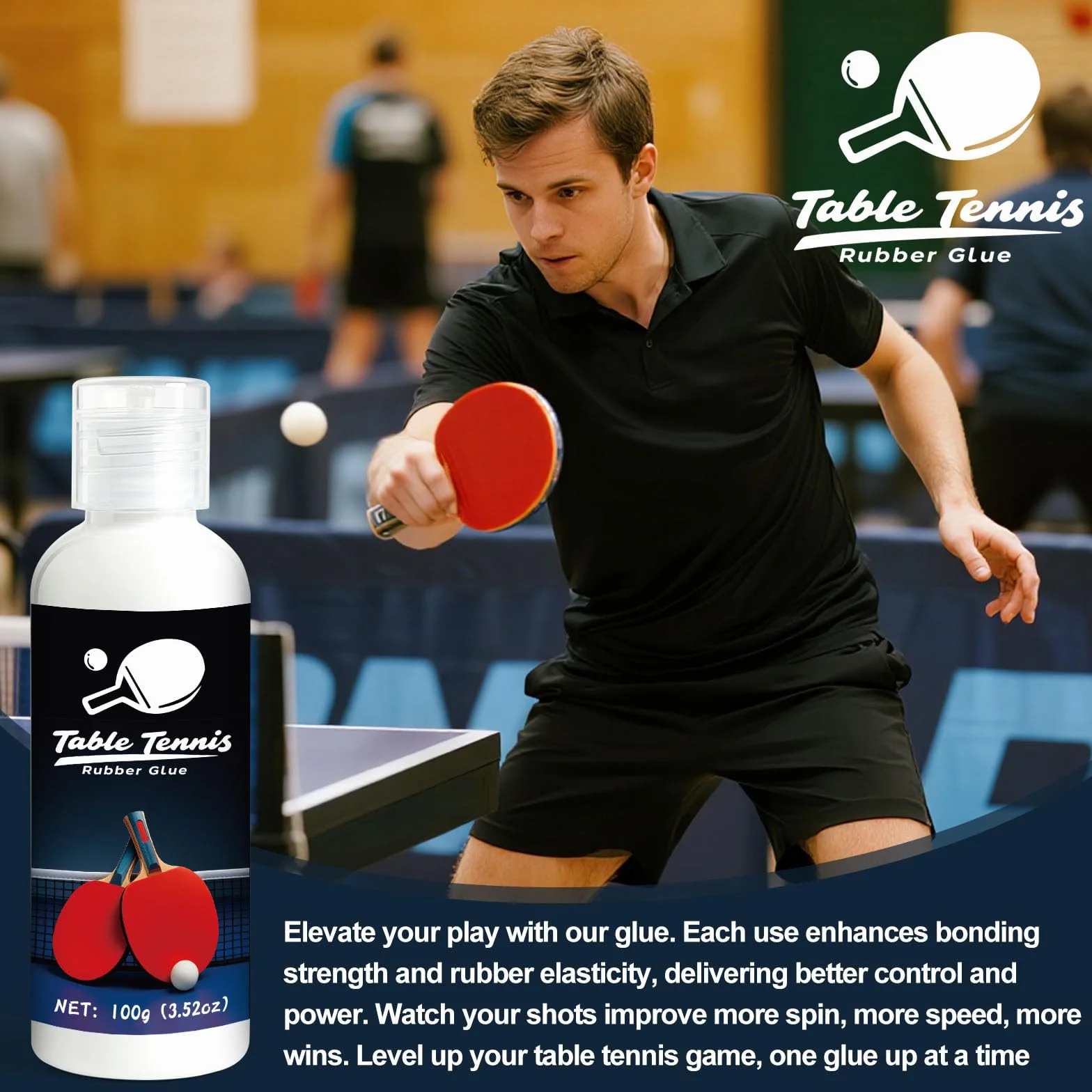 100ml Table Tennis Glue, Adatta Per l'assemblaggio di Racchette Table Tennis con Design in Spugna Elastica, Quattro Spazzole in Spugna Per una Facile Sostituzione Della Gomma Della Racchetta