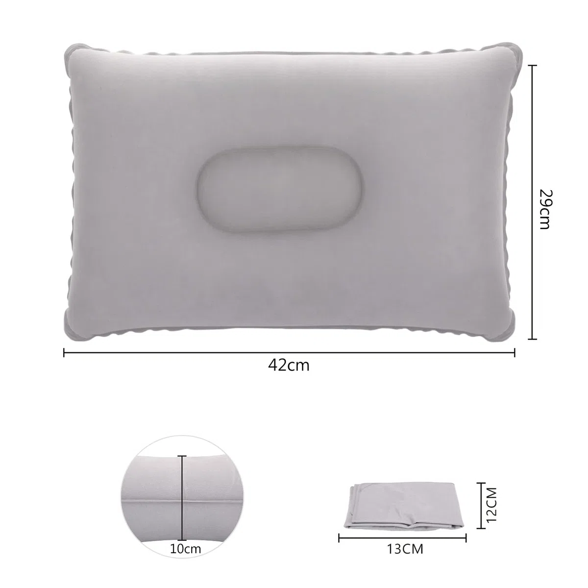 Set di 2 Cuscini Gonfiabili da Campeggio Cuscinetti di Supporto per Cervicale Cuscino per Viaggio, Spiaggia, Escursioni 42x29 cm, Grigio