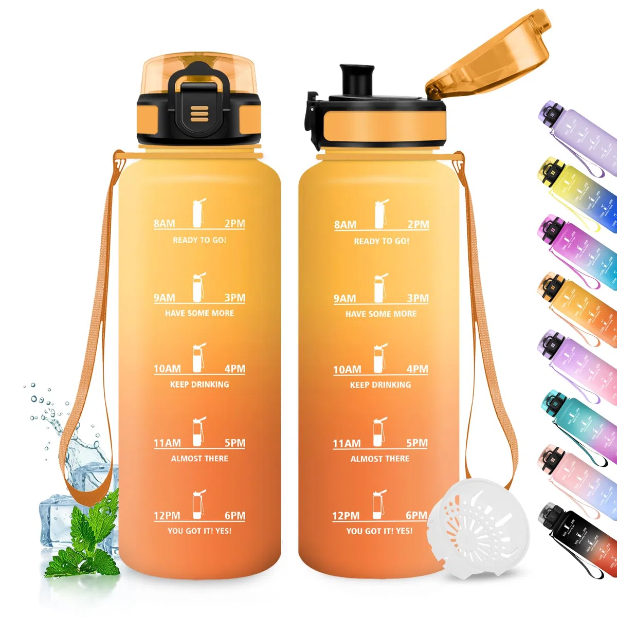 Borraccia Palestra 1.5L, Borraccia Sportiva, a Prova di Perdite, senza BPA, Bottiglia Acqua con Indicatore del Tempo per Adulto, Scuola, Palestra, Lavoro, Bici, Escursionismo, Ciclismo