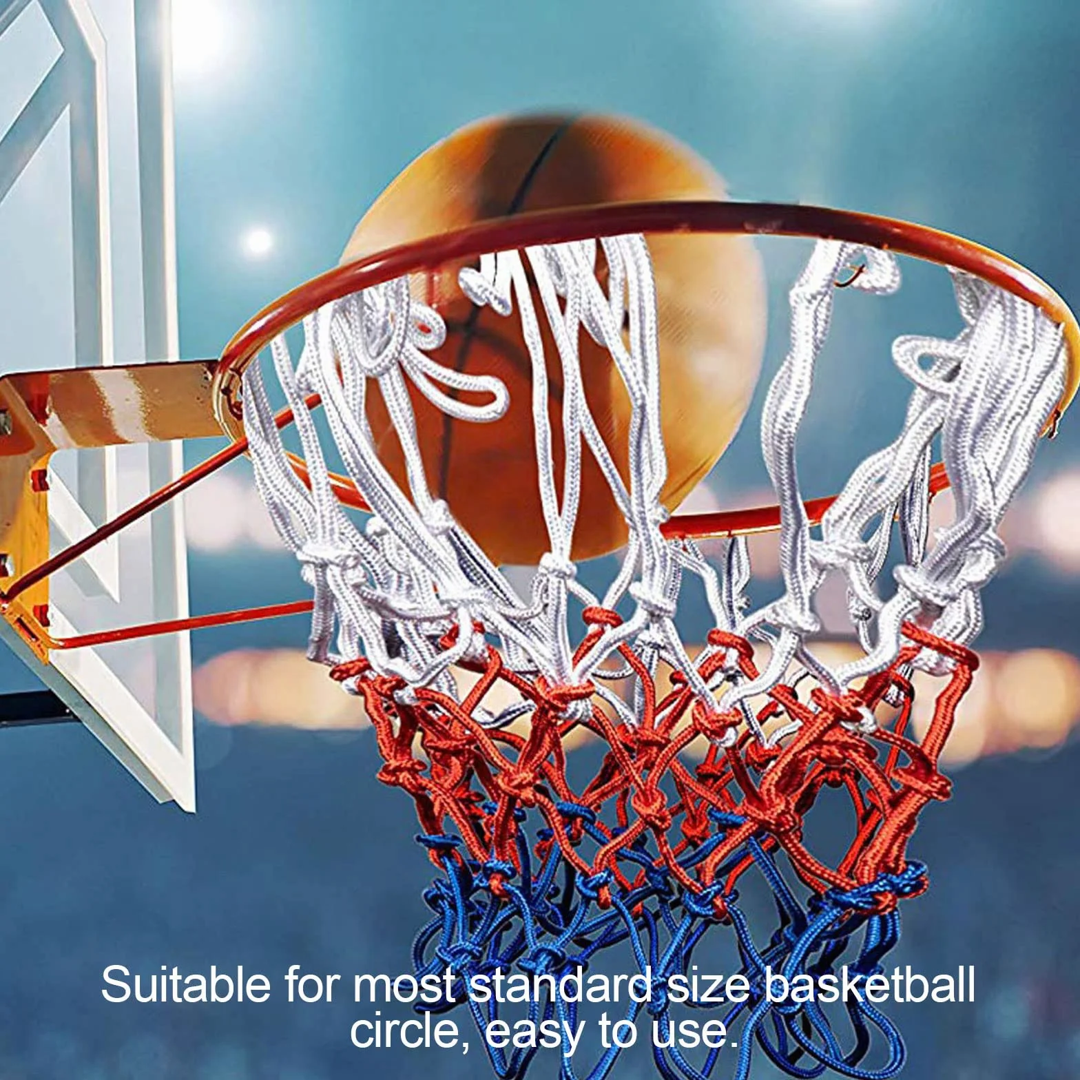 Rete da basket resistente 4 pezzi rosso bianco blu per sport all'aperto e al chiuso