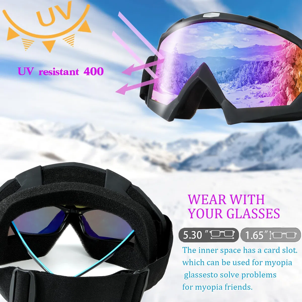 Maschere da Sci, Occhiali da Moto, Occhiali Anti Nebbia e Protezione UV, per Attivit All'Aperto come Sci, per Uomini e Donne