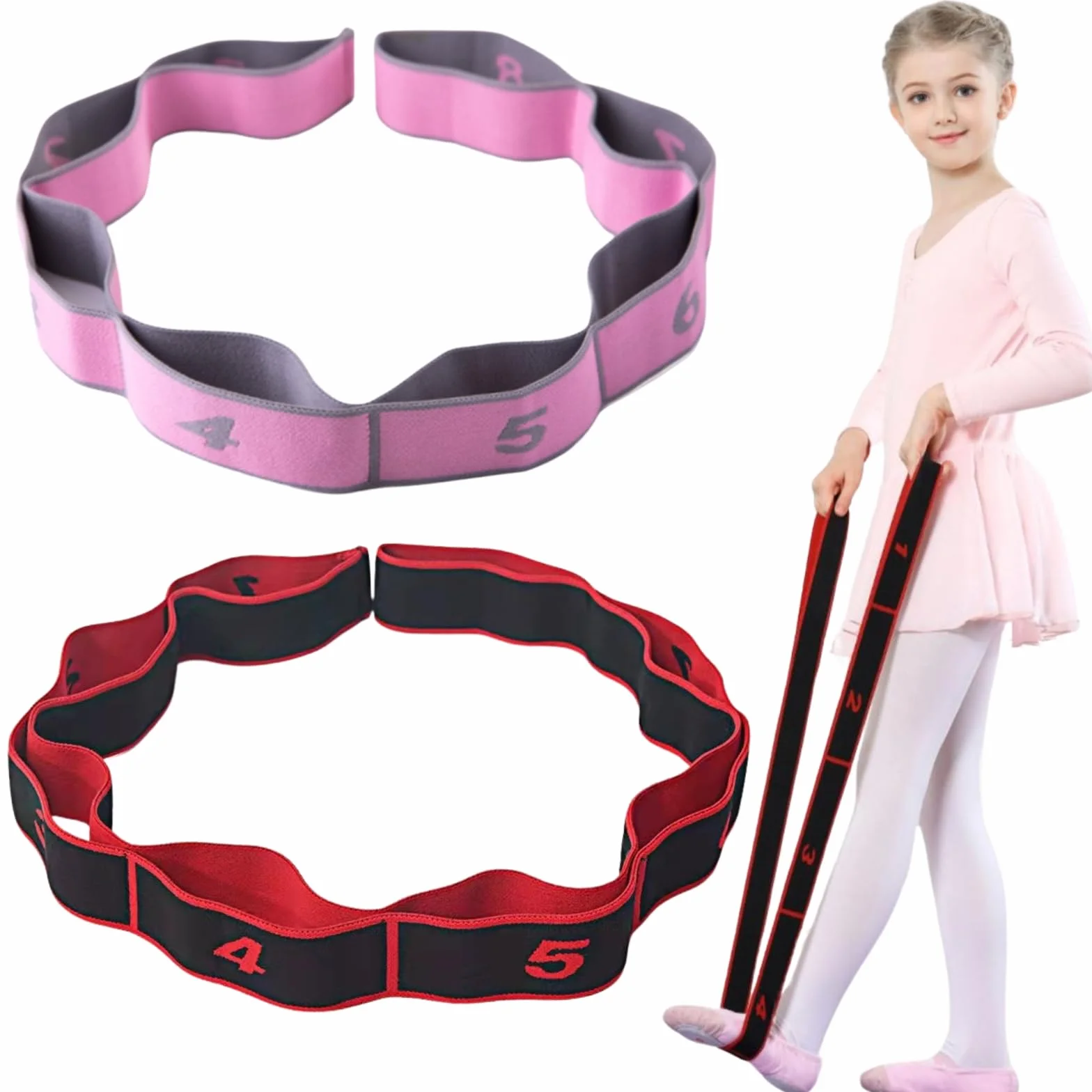 KEYRI Fascia elastica per yoga, 2 pezzi, fascia elastica di resistenza, fascia elastica per fitness, con 8 fibbie, per bambini e adulti Pilates Fitness Ginnastica