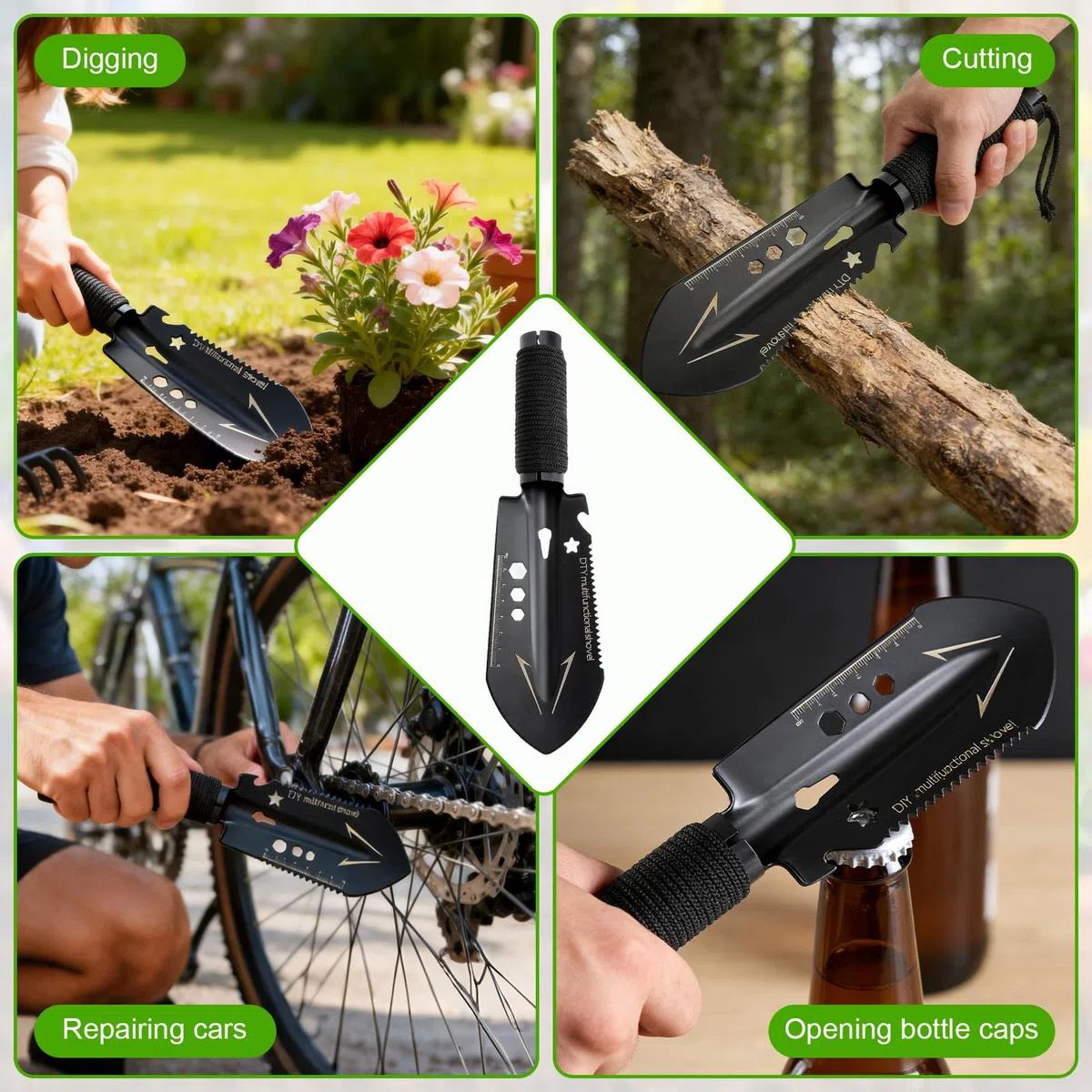 Vanga per Orto, Pala Campeggio 9 in 1 – Pala Portatile Leggera con Borsa per Giardinaggio, Campeggio, Escursionismo in Spiaggia e Sopravvivenza