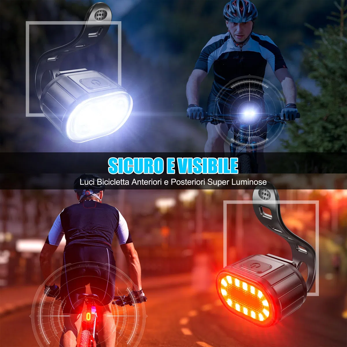 Luci Bicicletta Kit, Luci Anteriore e Posteriore per Bicicletta a LED, USB Ricaricabile IPX5 Impermeabili 4+6 Modalità,Disponibile per Uomini Donne, Bambini e Biciclette da Montagna e da Strada.