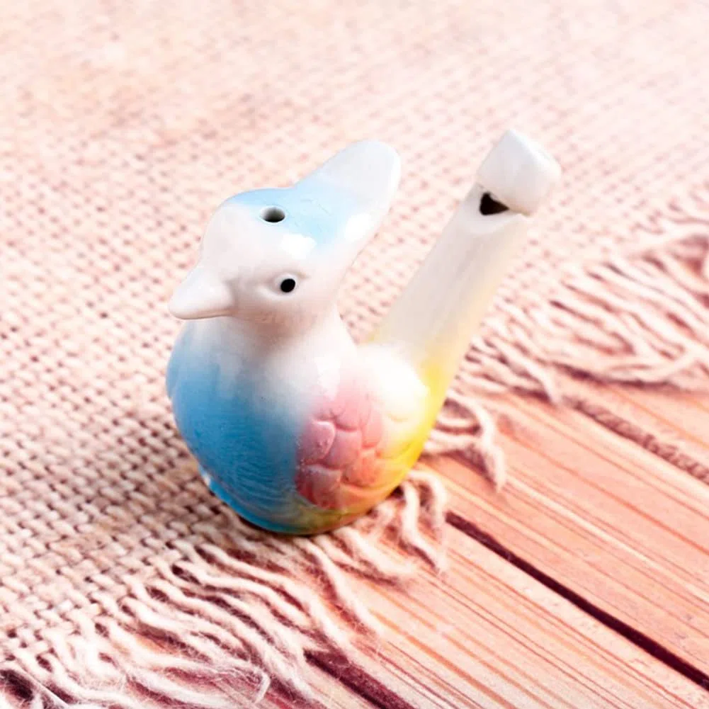 Fischietto per uccelli in ceramica, per bambini, set di narghilè per uccelli, fatto a mano, in ceramica, con acqua, riempibile, regalo per bambini, 2 pezzi