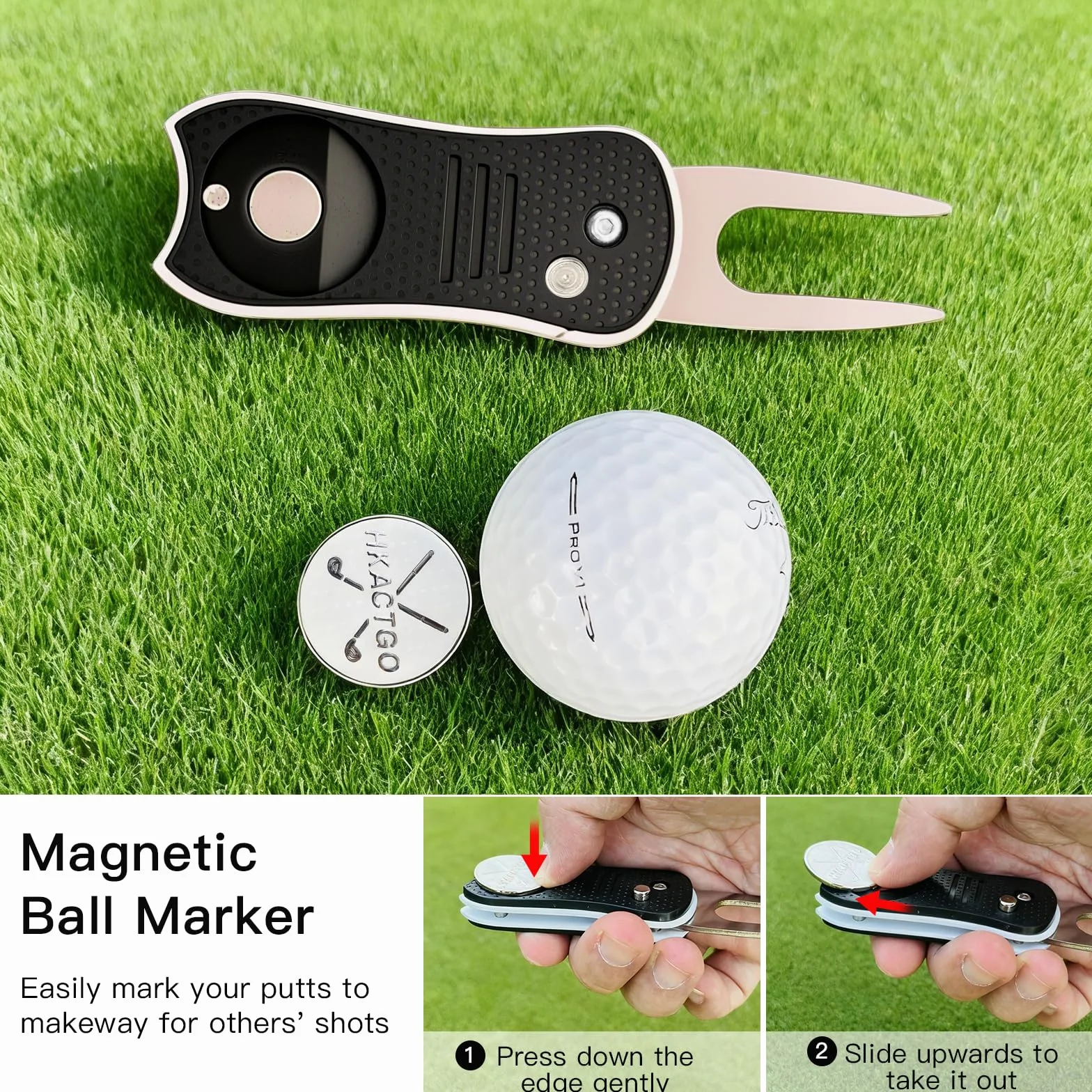 Strumento di Riparazione Divot da Golf in Acciaio Inossidabile 2 Strati Pieghevole con Marcatore