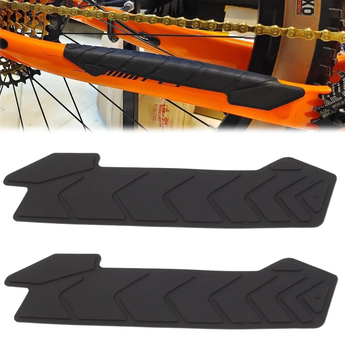 2Pezzi Paracatena per MTB Adesivi in Silicone,Protezione per Telaio della Bicicletta,Protezioni per Catena in Silicone per Mountain Bike,Protezione Nera per Foderi Orizzontali per Mountain Bike