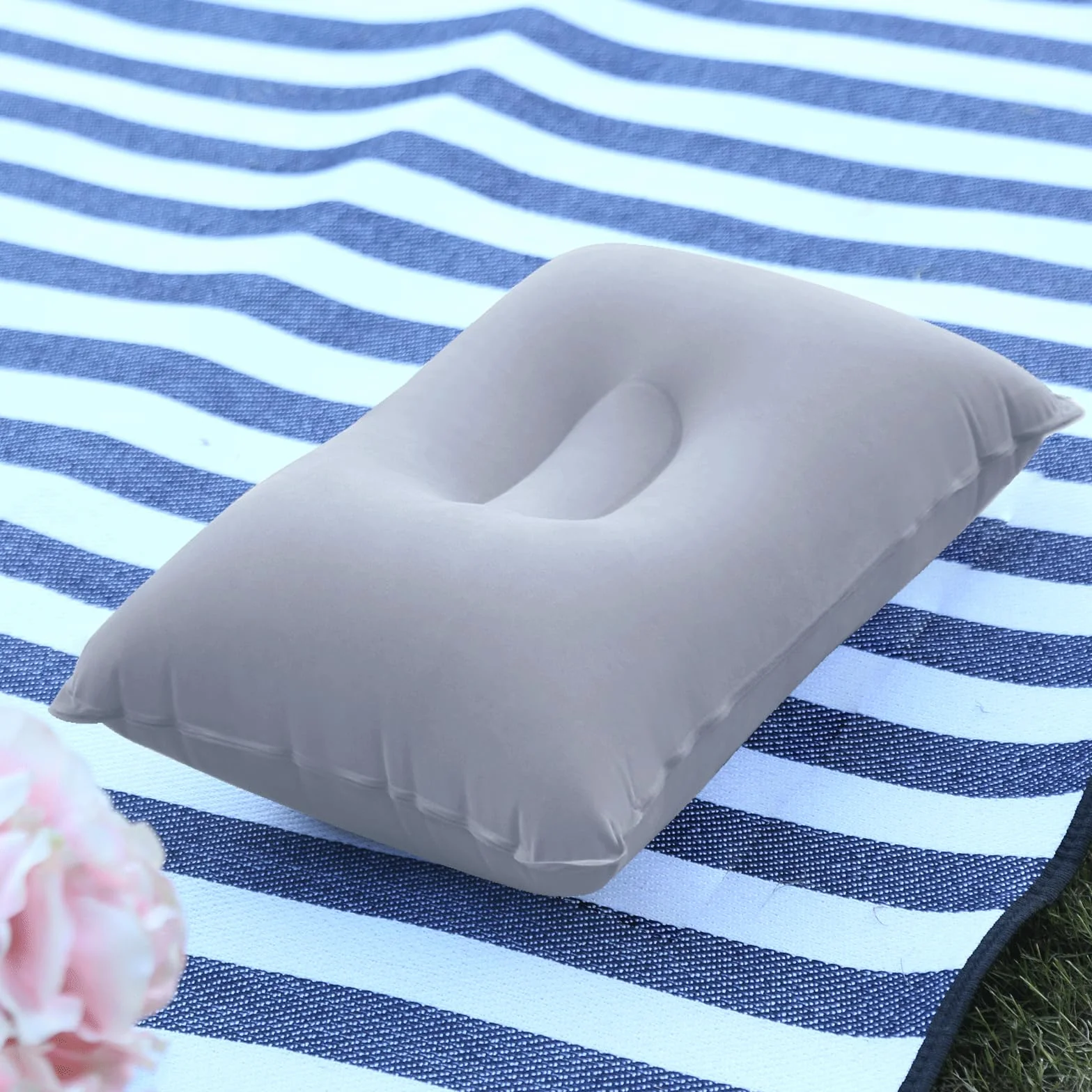 Set di 2 Cuscini Gonfiabili da Campeggio Cuscinetti di Supporto per Cervicale Cuscino per Viaggio, Spiaggia, Escursioni 42x29 cm, Grigio