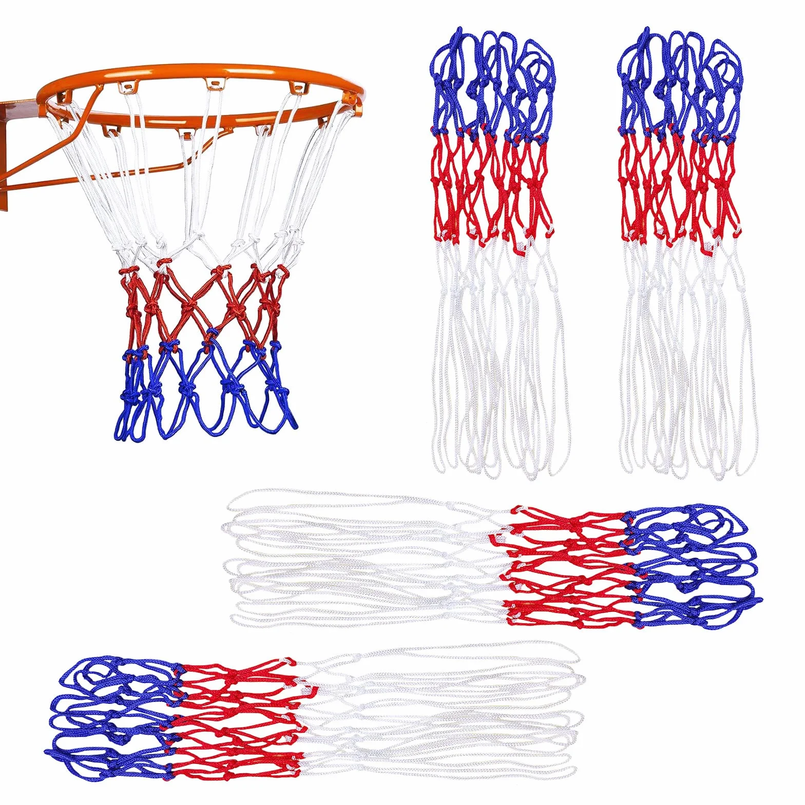 Rete da basket resistente 4 pezzi rosso bianco blu per sport all'aperto e al chiuso