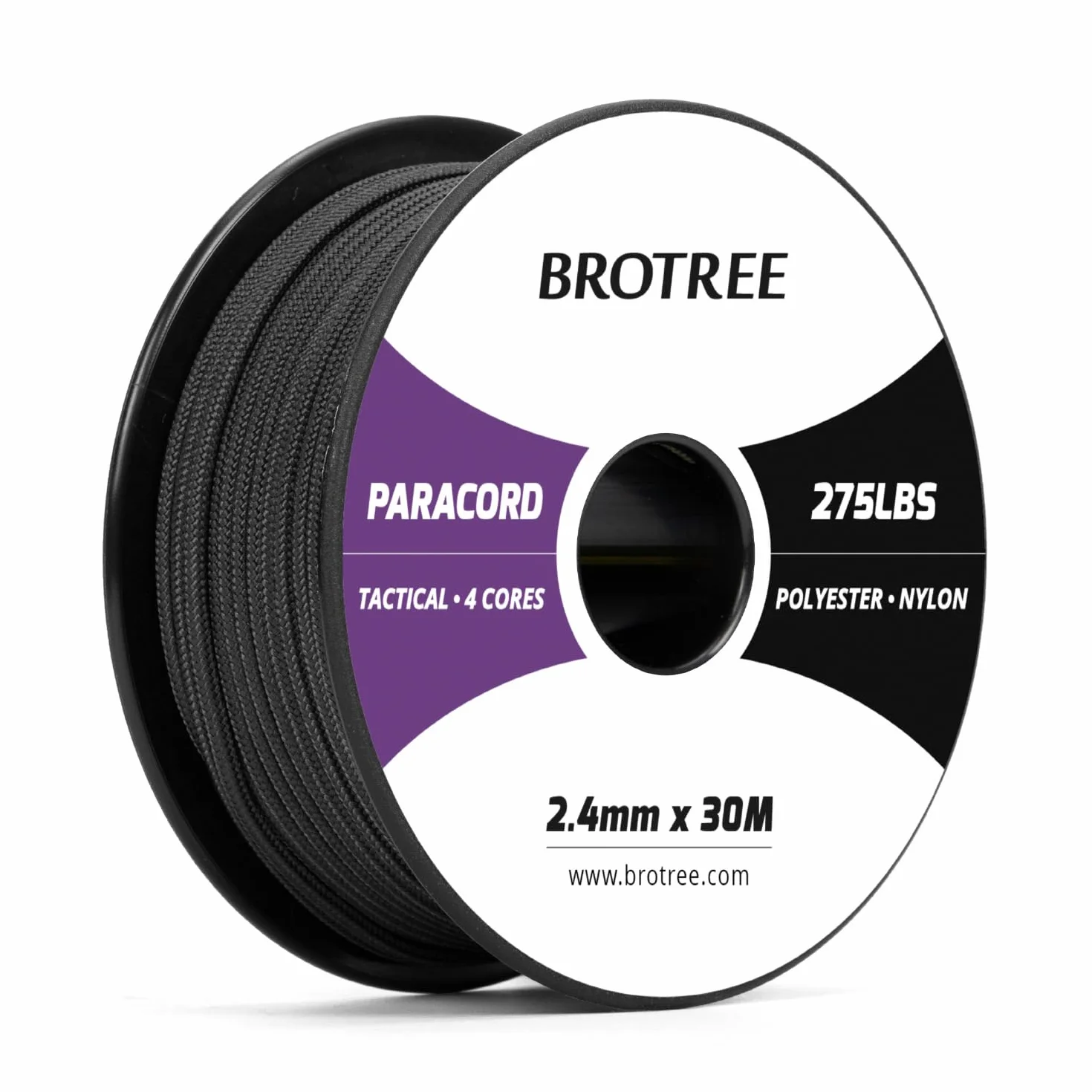 Brotree Paracord 2,4 mm 275lb Corda Nylon 30M Bobina Sopravvivenza 125 kg Carico di Rottura Nero
