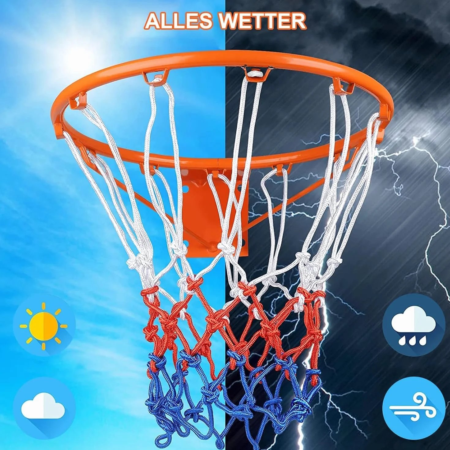 Rete da basket, 3 pezzi di ricambio professionale, resistente alle intemperie, per tutte le intemperie, per interni o esterni, 12 passanti