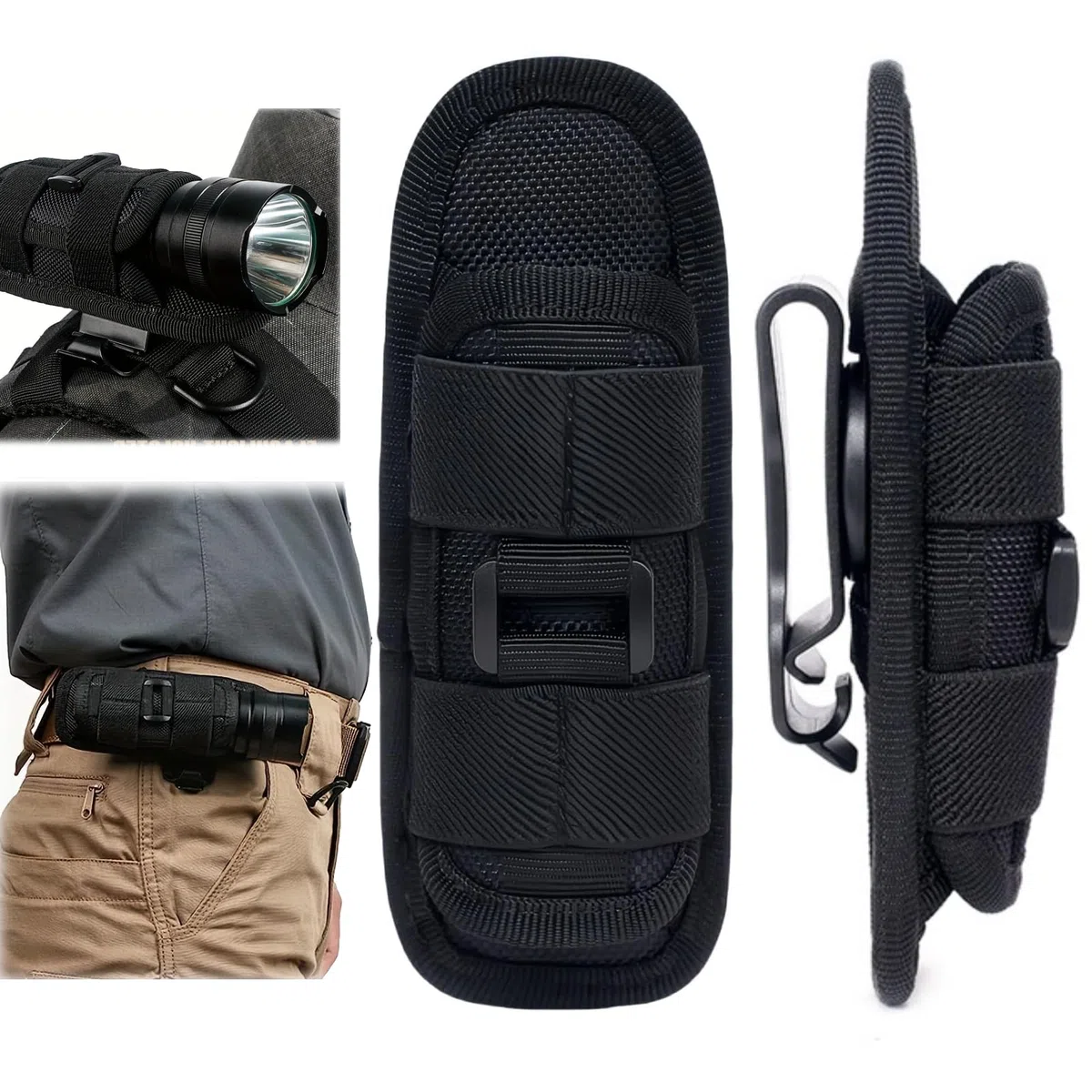 Custodia per Torcia Tascabile Girevole a 360 Gradi Con Clip per Cintura, Supporto Tattico per Attività All'aperto, Escursionismo, Caccia, Campeggio, Copertura in Nylon