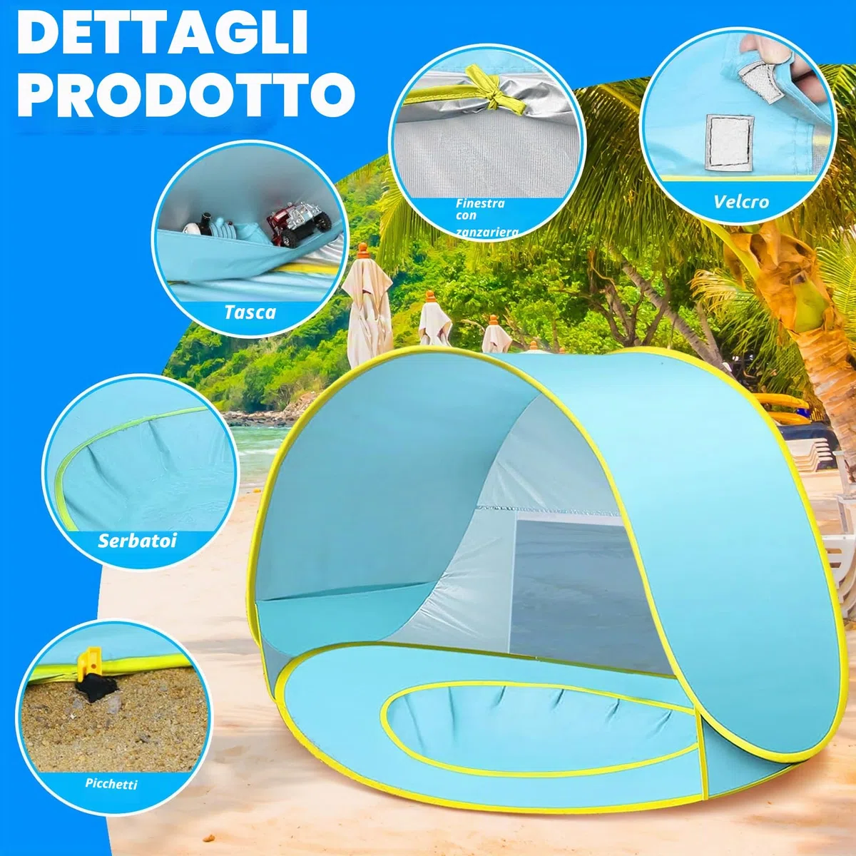 Tenda da Spiaggia Bambini, Tenda Istantanea Portatile, UPF 50+Tenda Spiaggia per 1-3 Persone, per Vacanza in Spiaggia Campeggio Viaggi - Blu