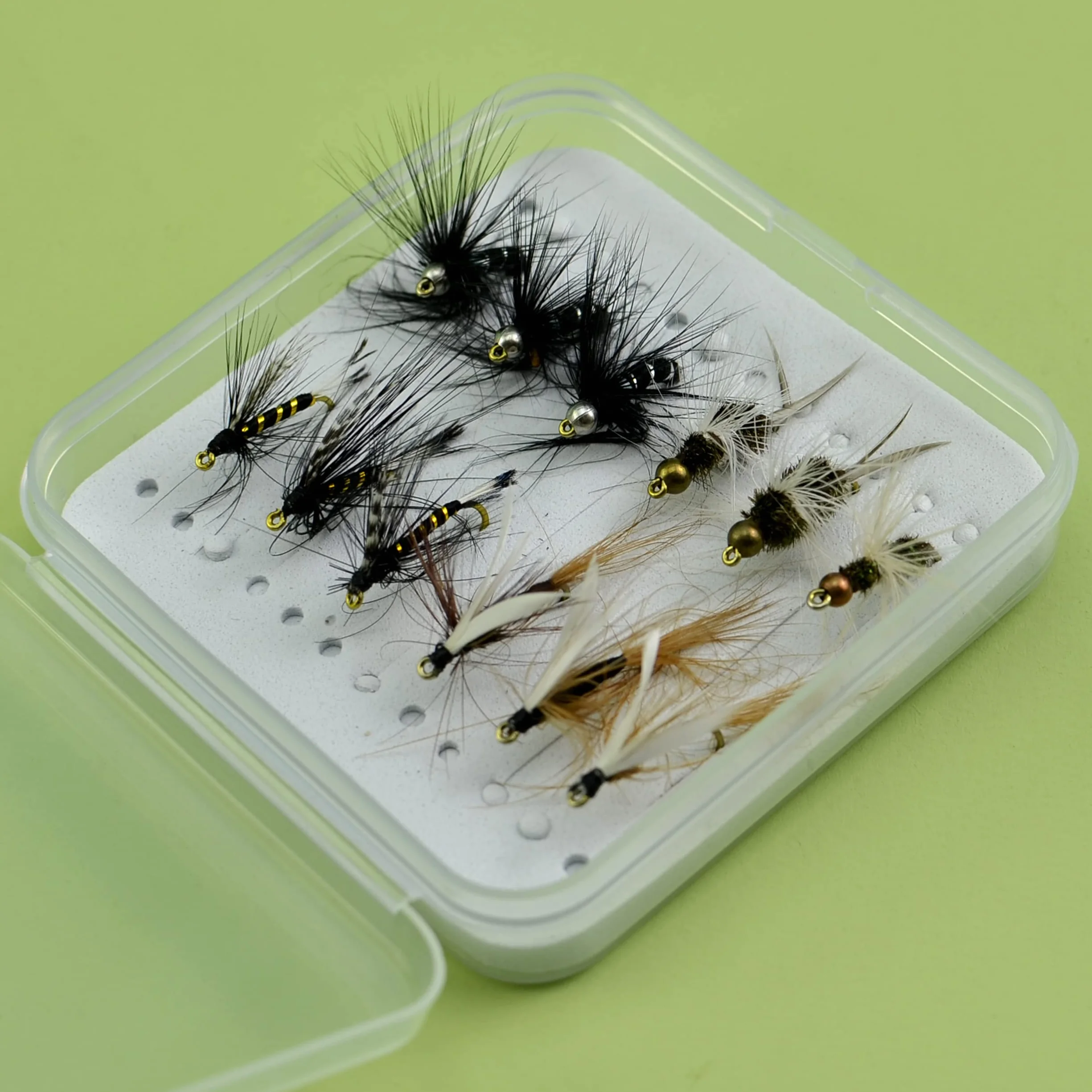 Kit per pesca a mosca, mosca secca, mosca umida, 12 pezzi