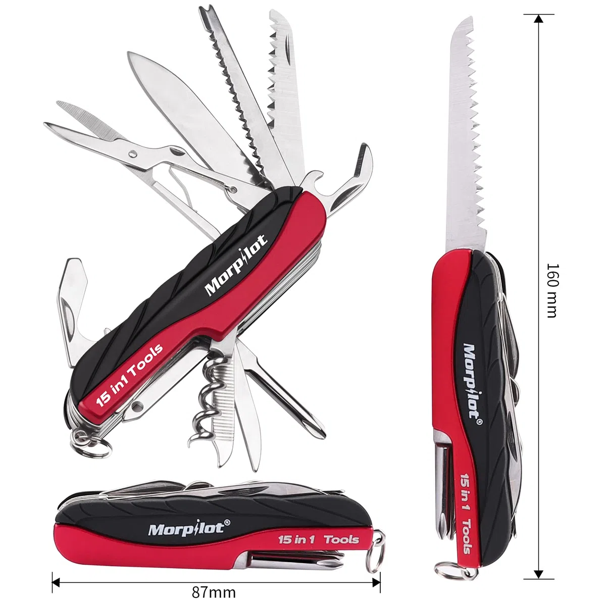 Morpilot Coltello Multiuso e 5 in 1 Flintstone Set 15 in 1 Fire Starter con Fischietto e Coltellino Multifunzione in Selce con Cacciavite, Forbici, Sega, Bussola, Escursionismo ed Emergenza