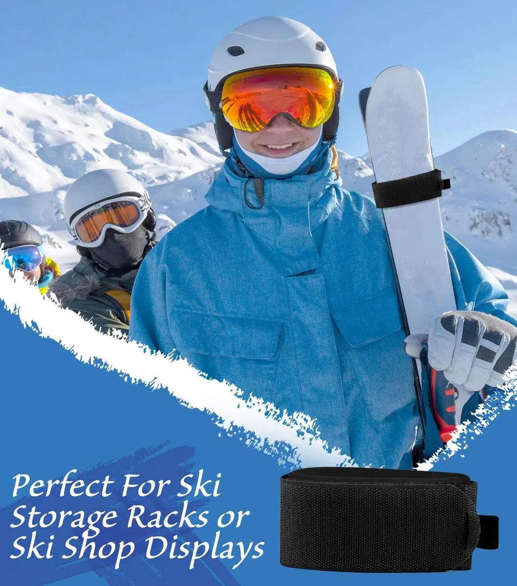RIVIEVAL 2 Pezzi di Cinghie per Sci - Fascette per Il Trasporto di Sci Regolabili con Cuscinetti protettivi Antiscivolo | per Trasporto di Sci/Snowboard/Bastoncini | Imbottitura in Eva (Nero)