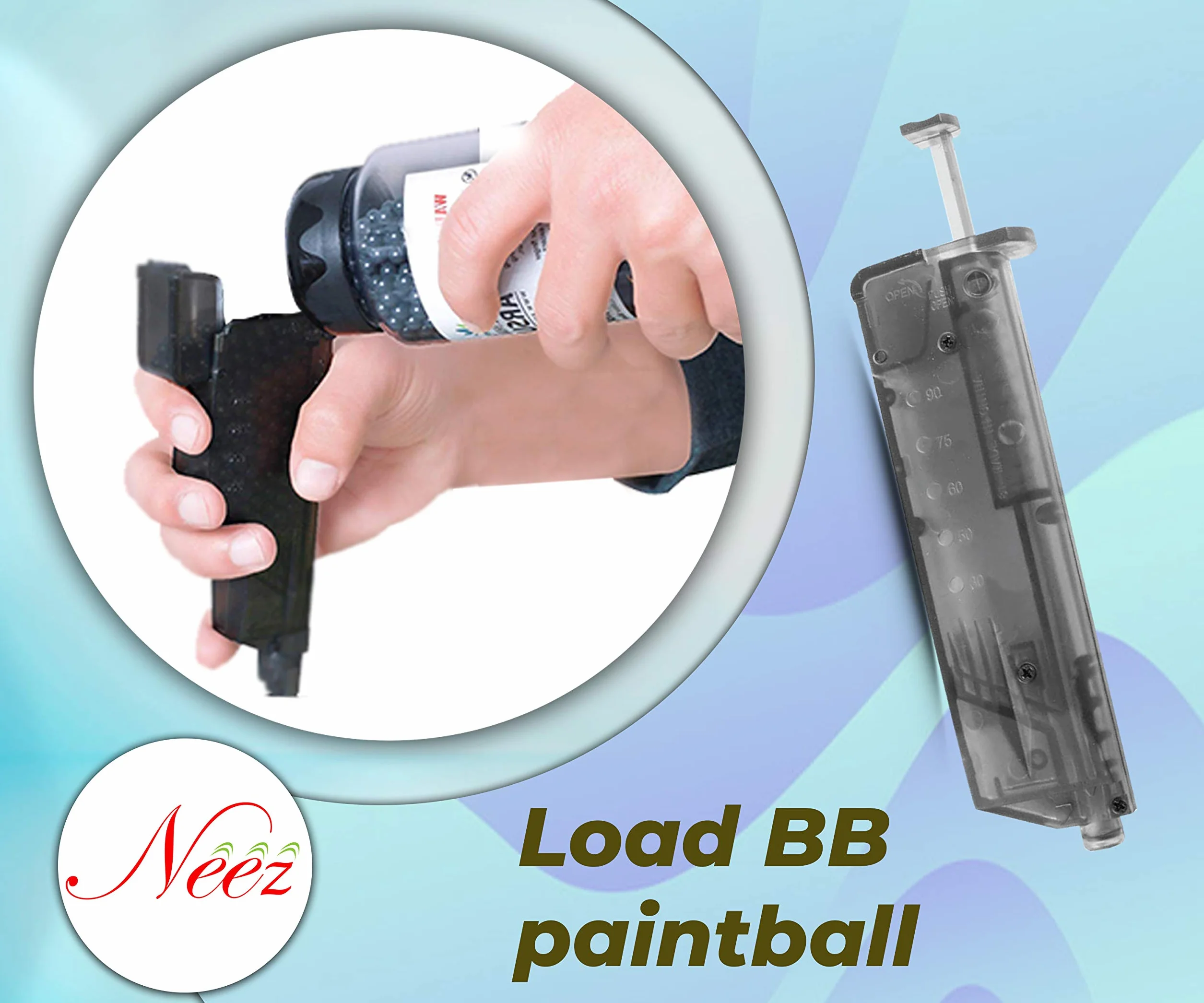 Neez BB Loader - Caricatore per Pistola Softair, Speedloader per Pellet, Accessori in Plastica - Fast Reloader da 6mm (90 Colpi, Nero)