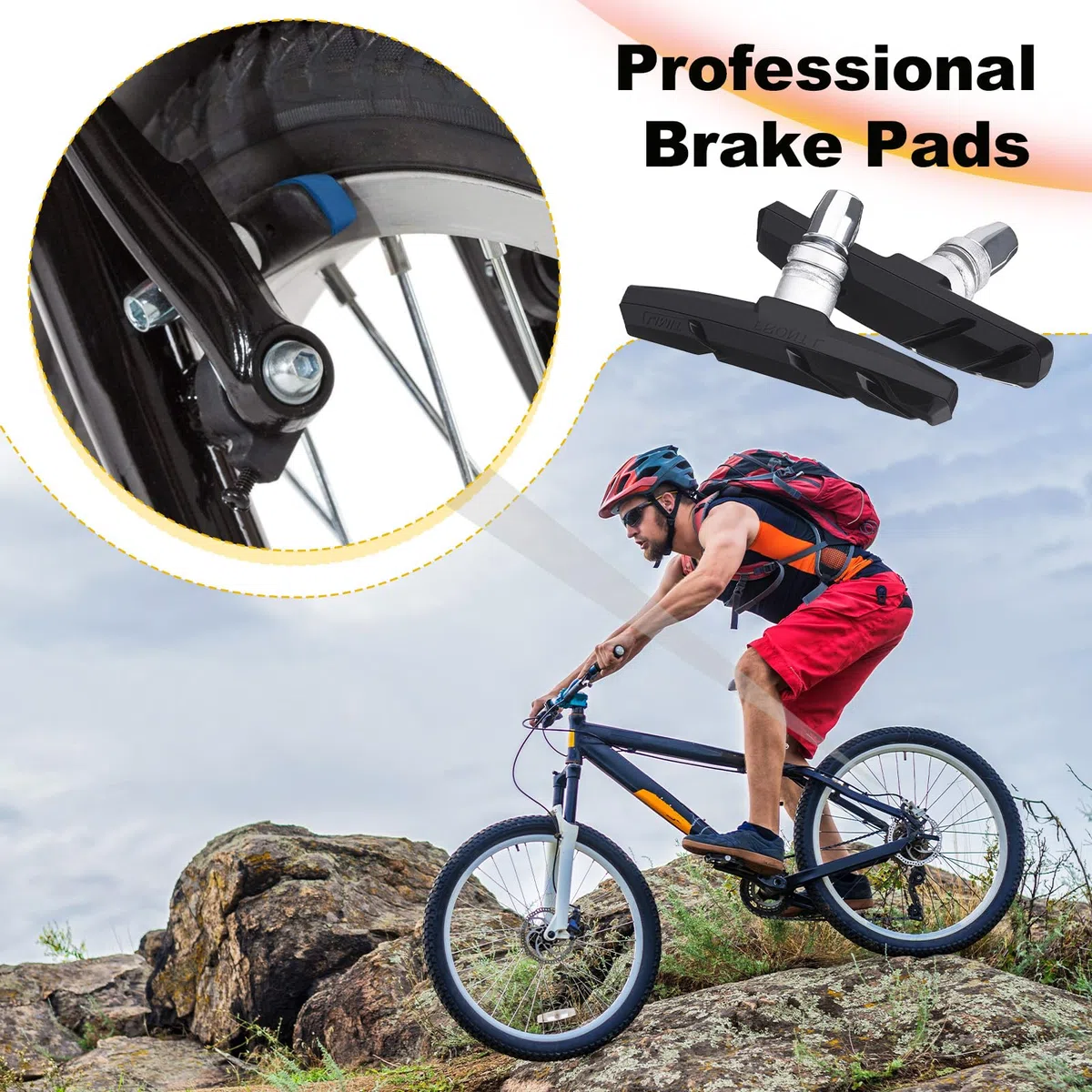 Set di 4 pastiglie freno a V per bicicletta, 70 mm, per freni a cerchione, ganasce dei freni silenziose, pastiglie dei freni, pastiglie dei freni, ganasce freno anteriori e posteriori in gomma