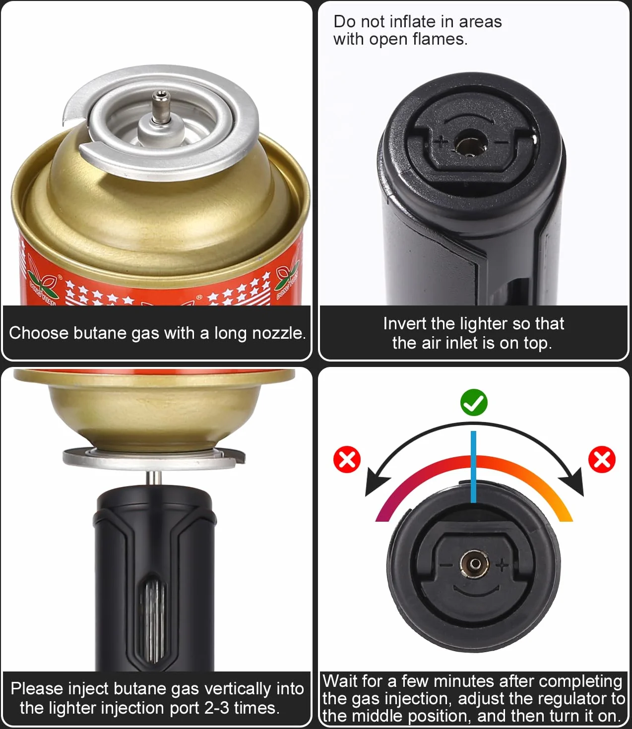 Zawaer Accendino a Gas Butano Antivento, Ricaricabile, Jet Flame Accendino a Fiamma Lunga per Cucina, Fuochi d'artificio, Campeggio, Barbecue, Camino, Regalo da Uomo (Senza Gas) (Nero)