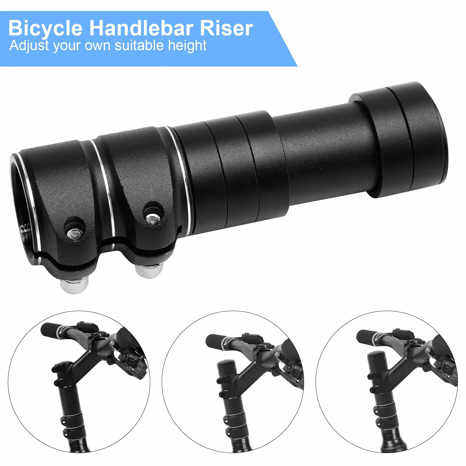 APOMOONS Rialzo Manubrio per Bicicletta con Chiave Esagonale,Rialzo Manubrio in Alluminio Cube Rialzo Manubrio MTB Rialzo Manubrio per Biciclette da Corsa MTB e City Bike da 28,6MM (Nero 138 X 28,6MM)